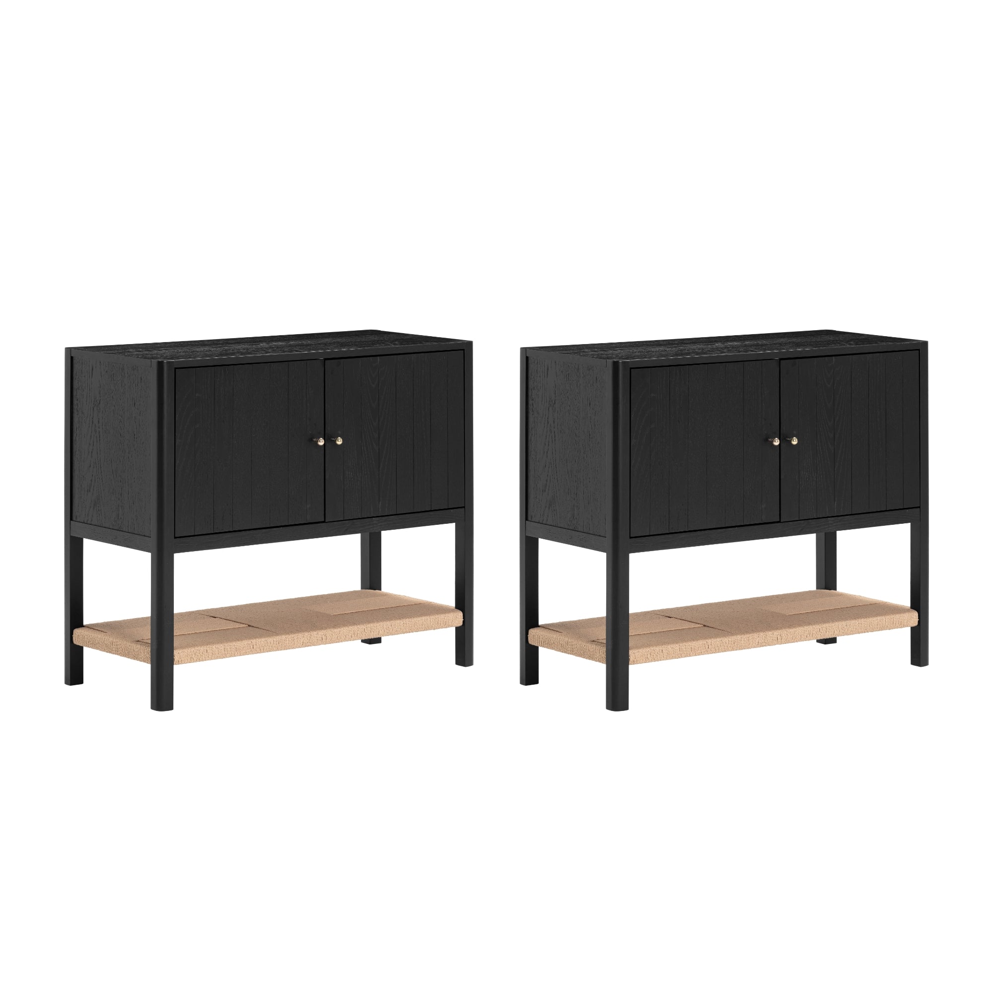 Grooved Door TV Stand or Storage Cabinet Black Oak (Set of 2)