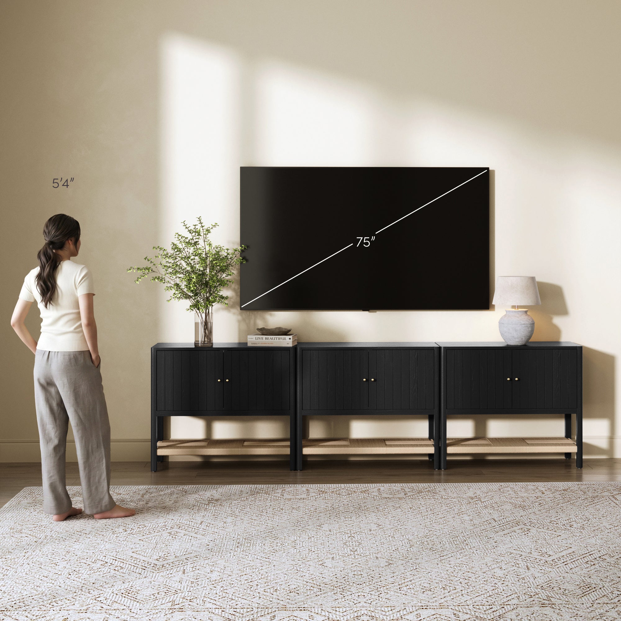 黒檀パーテーション Meads Credenza Black Oak Set of 3 | Nathan James