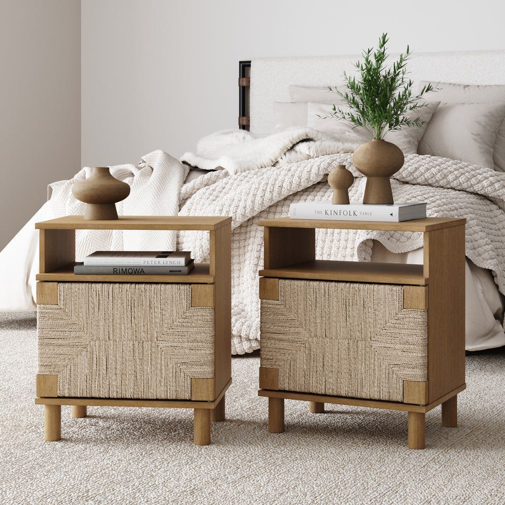 Boho Seagrass Storage Nightstands