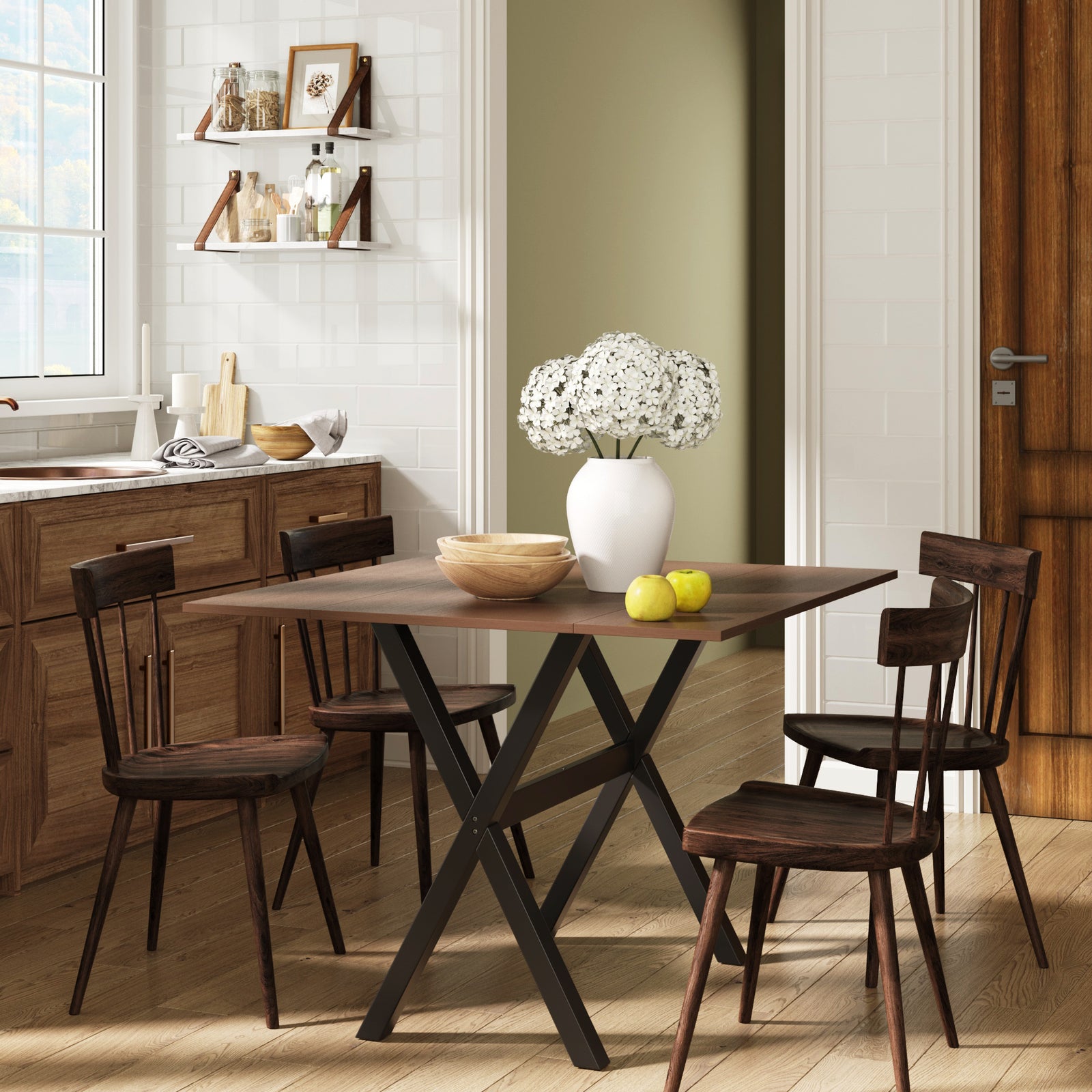 Kalos Rustic Farmhouse Wood Drop Leaf Dining Table Nathan James