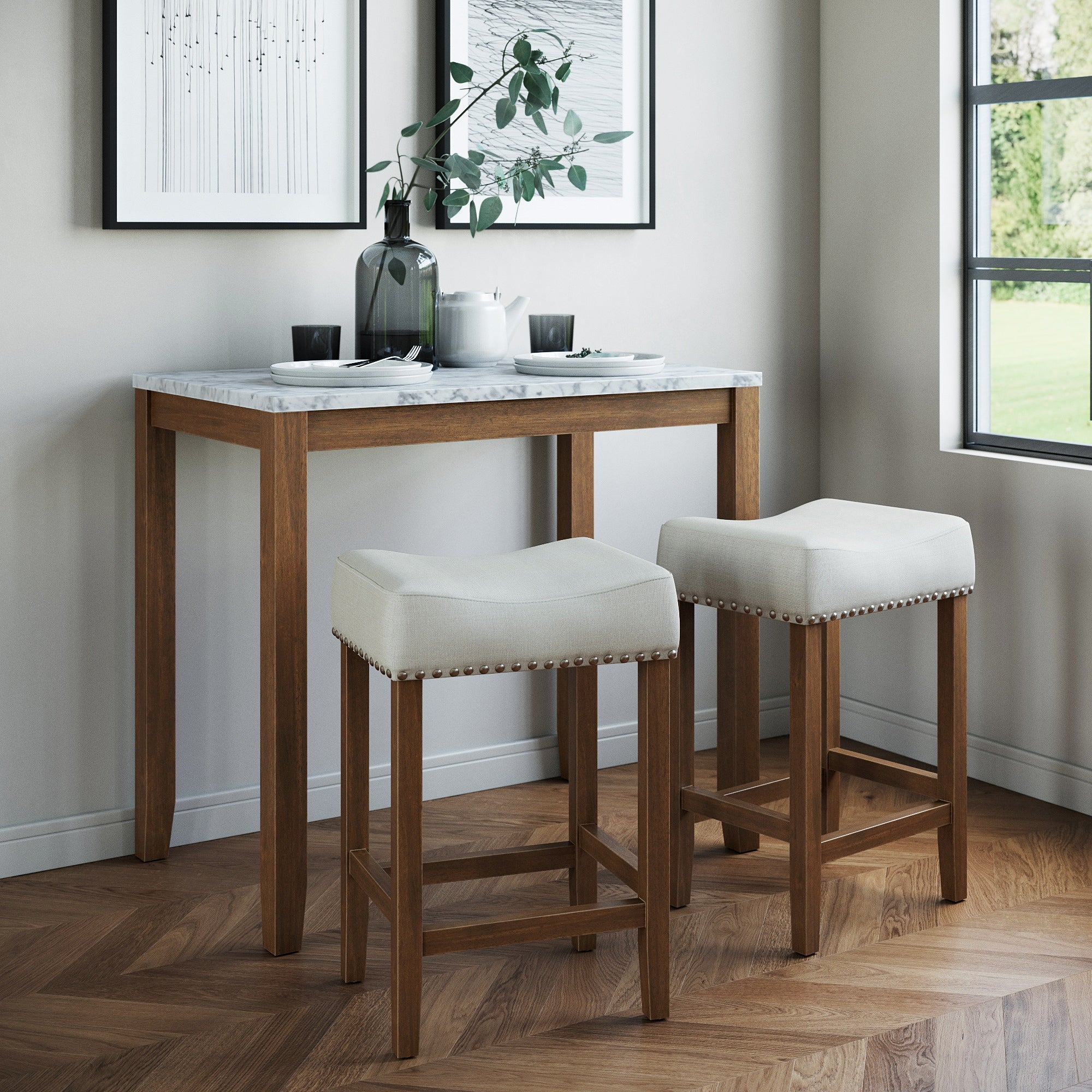Wood Dining Table & Stool Set White