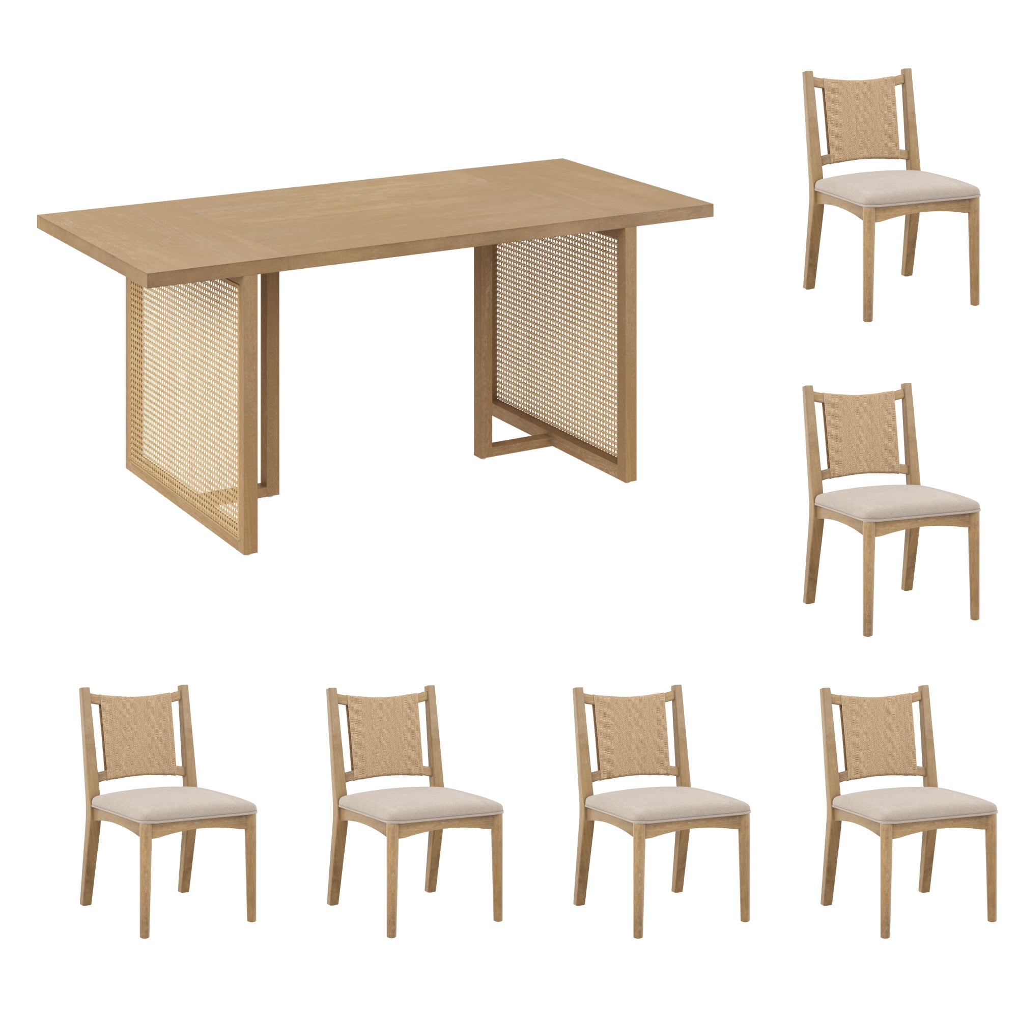 Rattan Boho Dining Table with Seagrass Chairs Set of 4