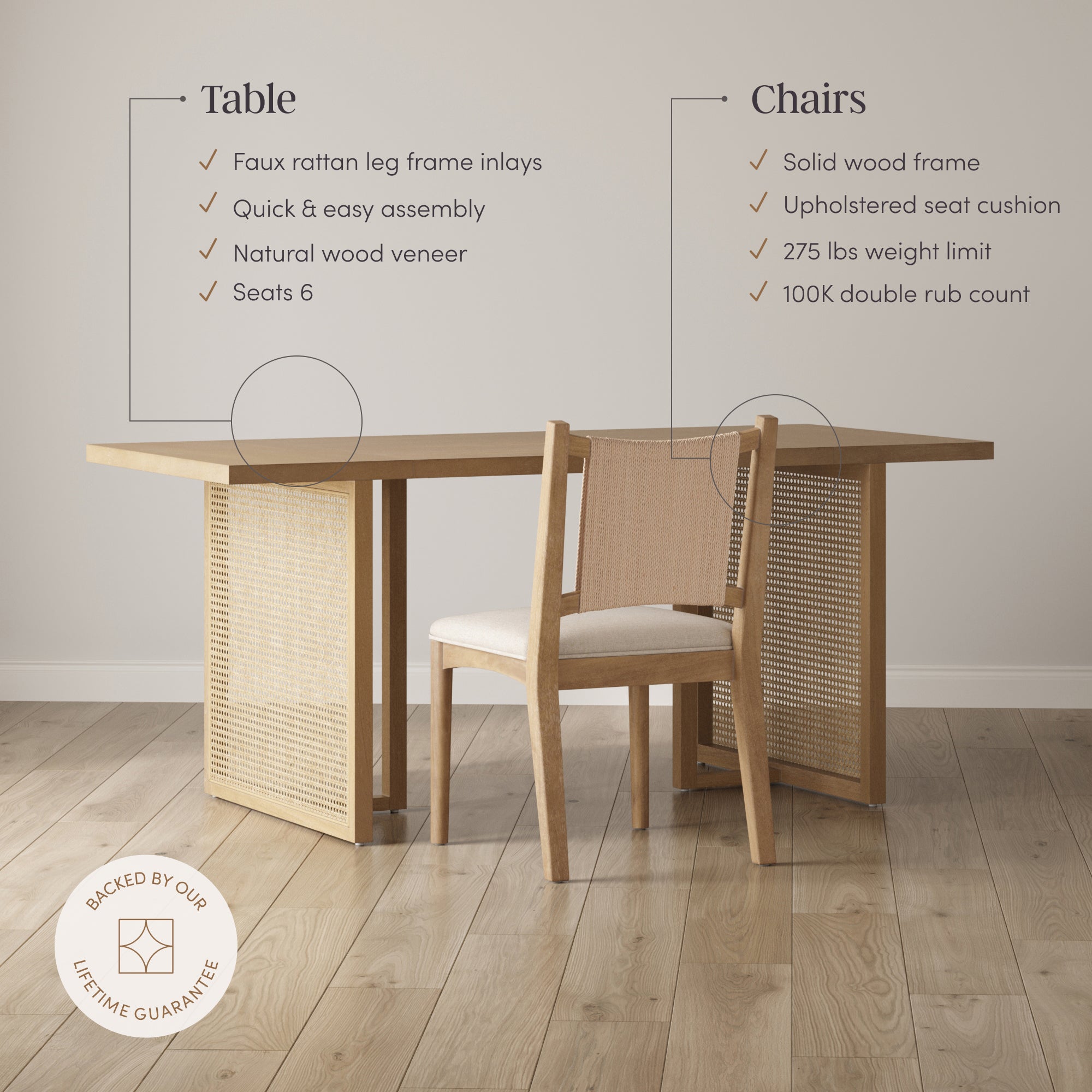 Rattan Boho Dining Table with Seagrass Chairs Set of 4 - Nathan James