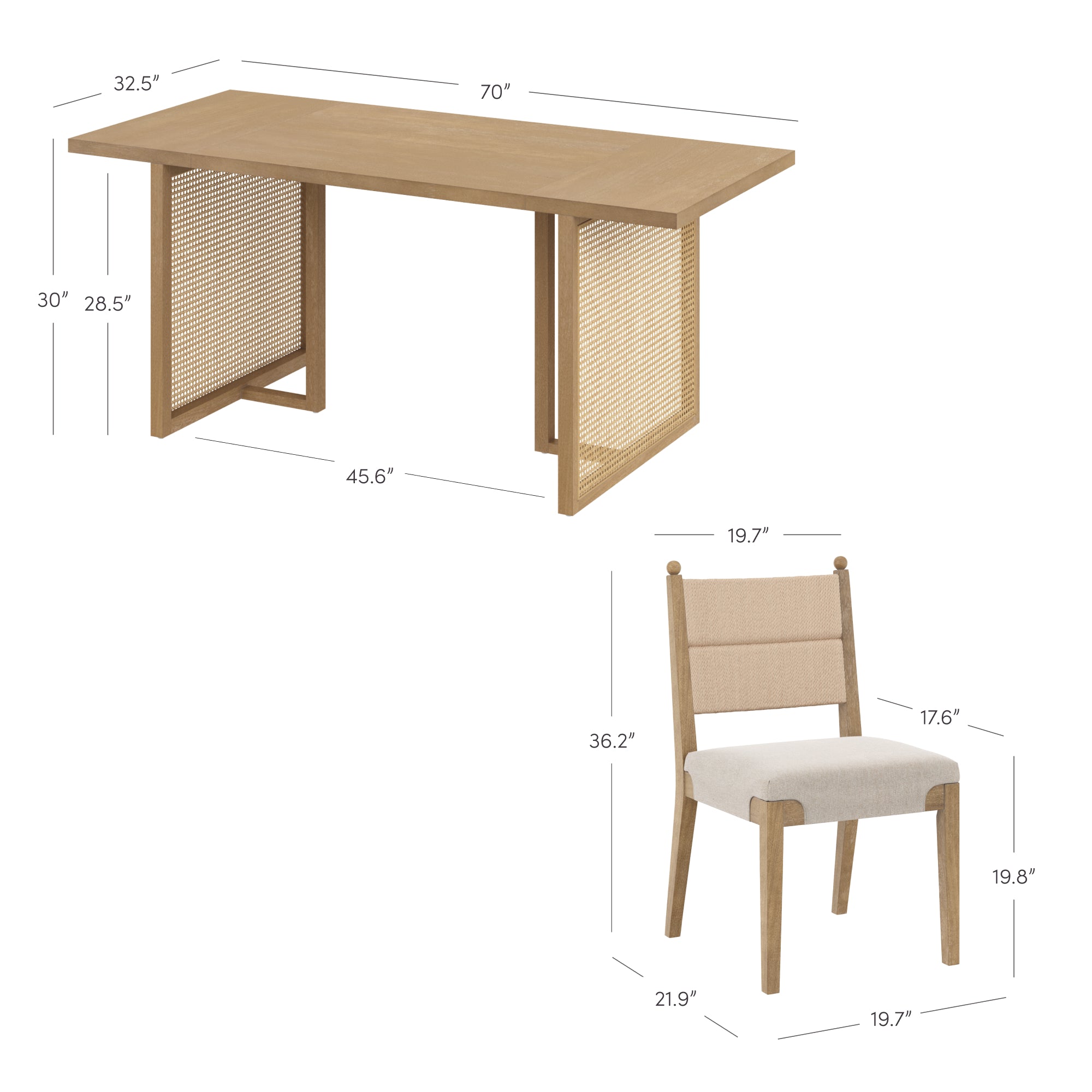 Cove Dining Set Rattan Flax Upholstered Set of 6 | Nathan James