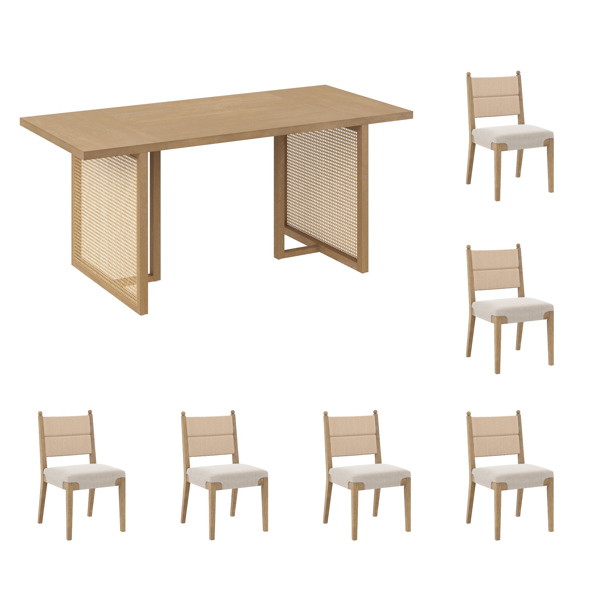 Rattan Dining Table with Flax Upholstered Chairs Set of 4