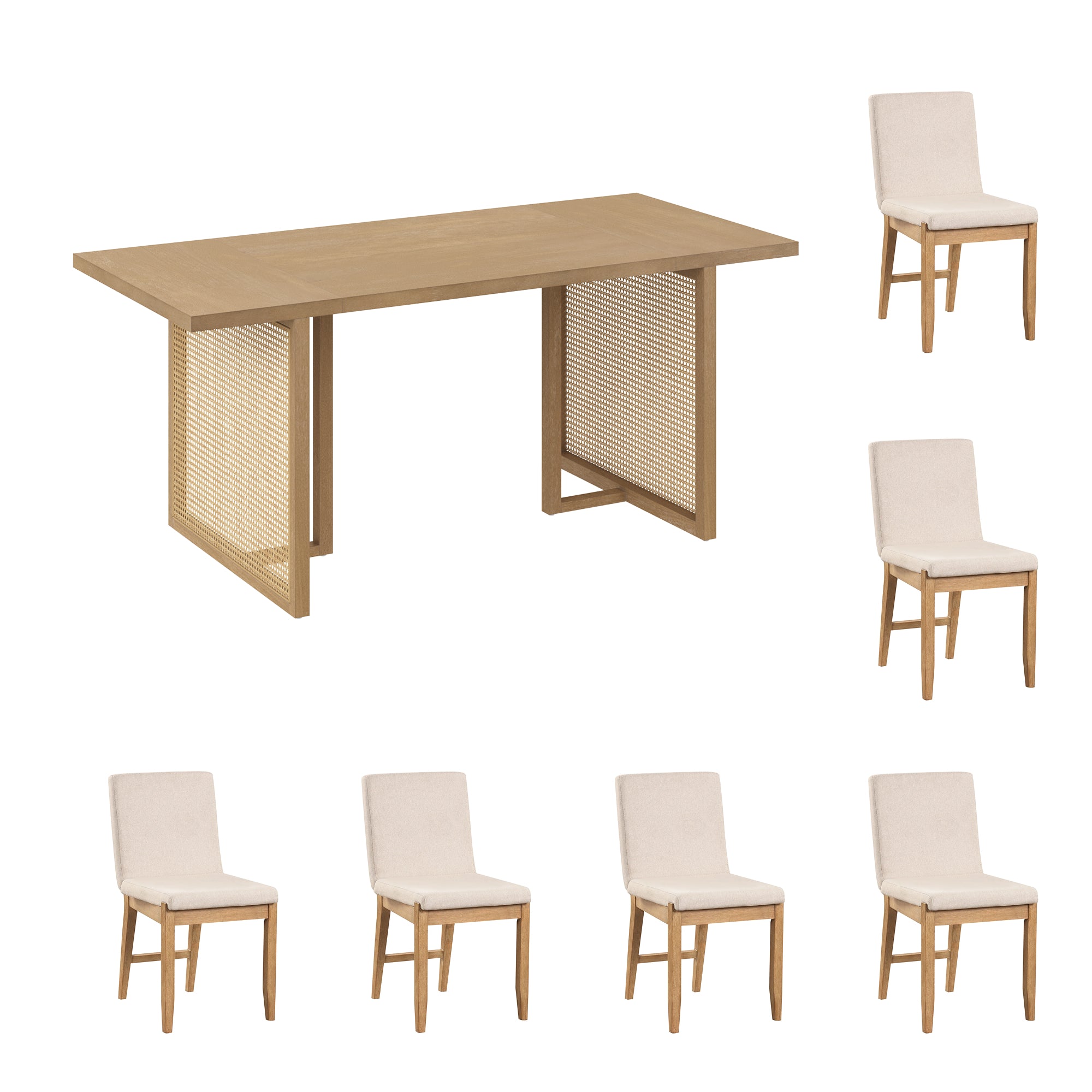 Rattan Boho Dining Set w/ Upholstered Dining Chairs - Thumbnail 4