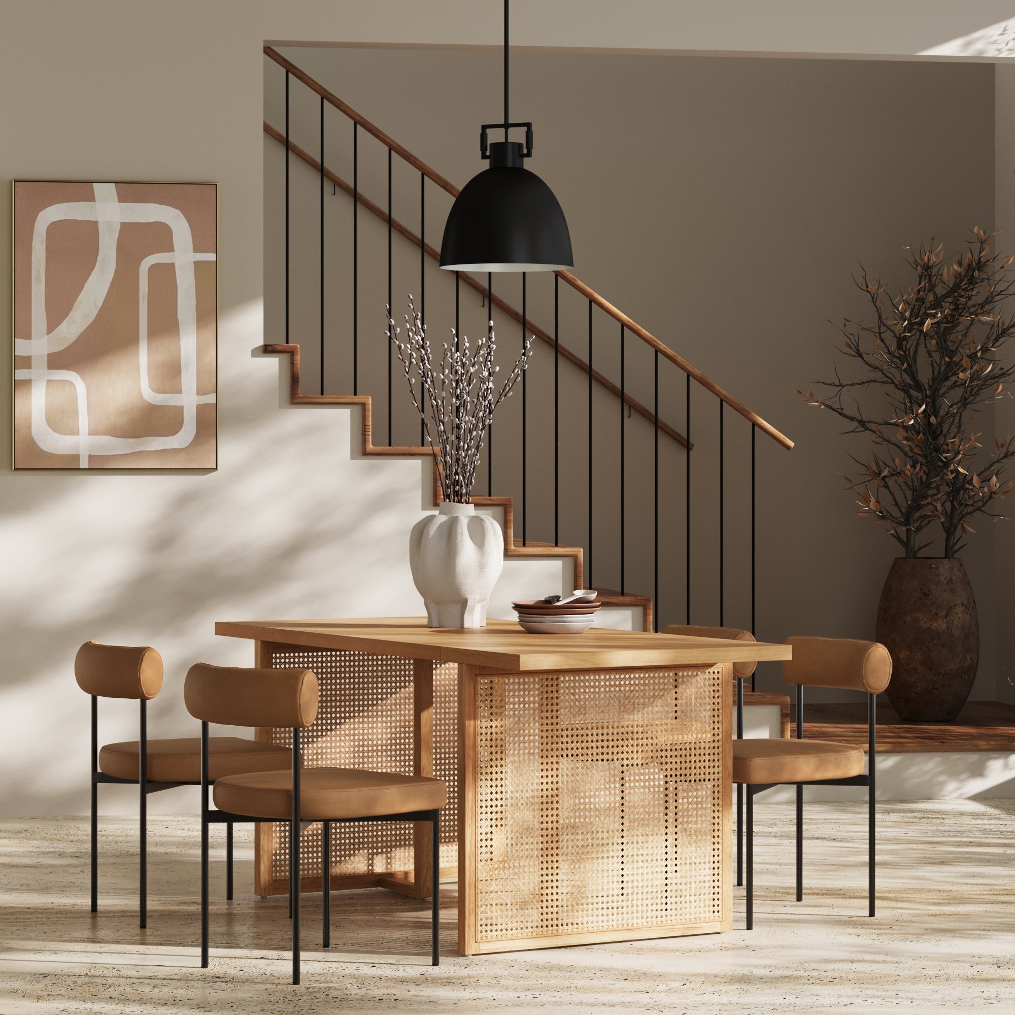 Willow & Dahlia Brown Boho Dining Set 4 Chairs | Nathan James