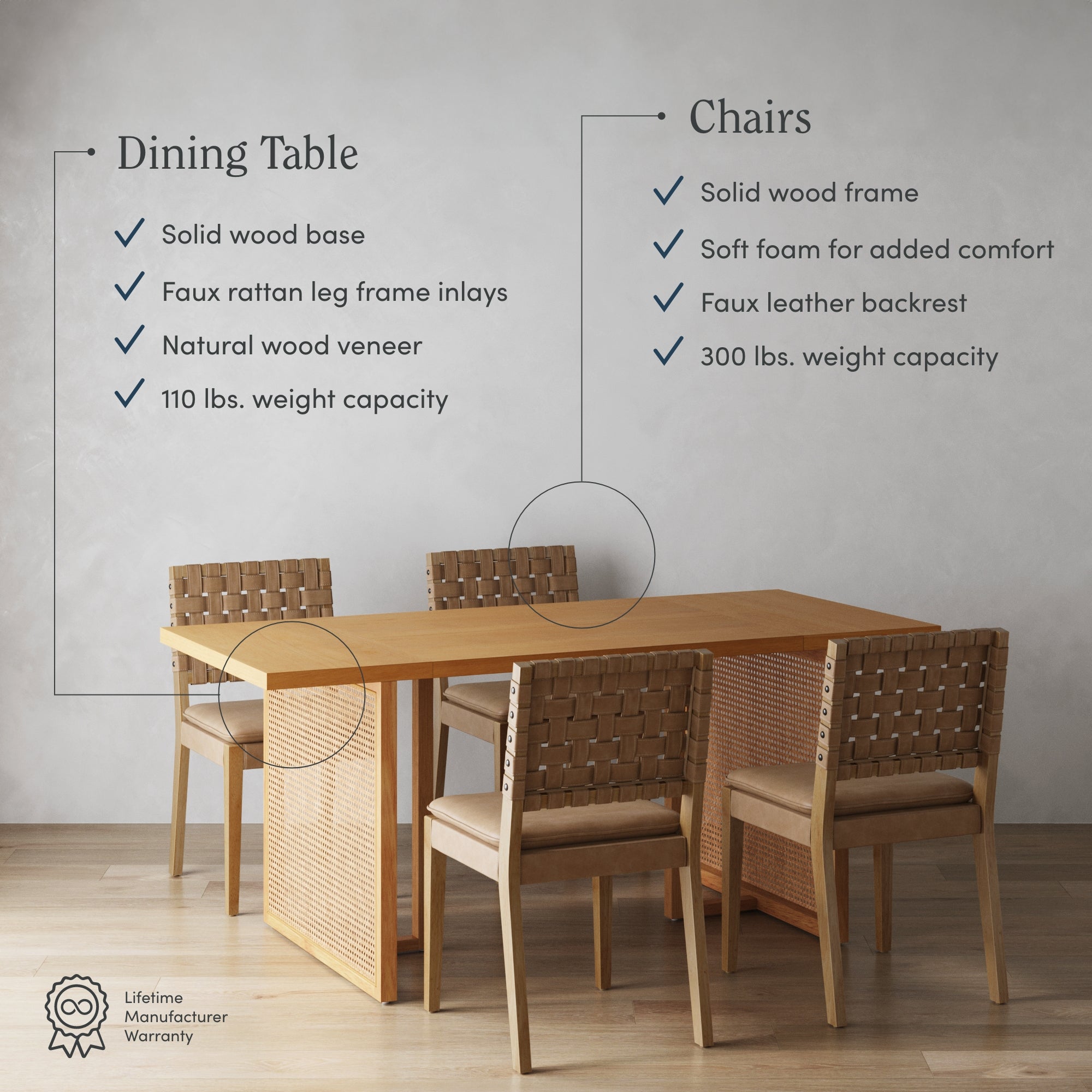 Willow & Cohen Brown Boho Dining Set 4 Chairs | Nathan James