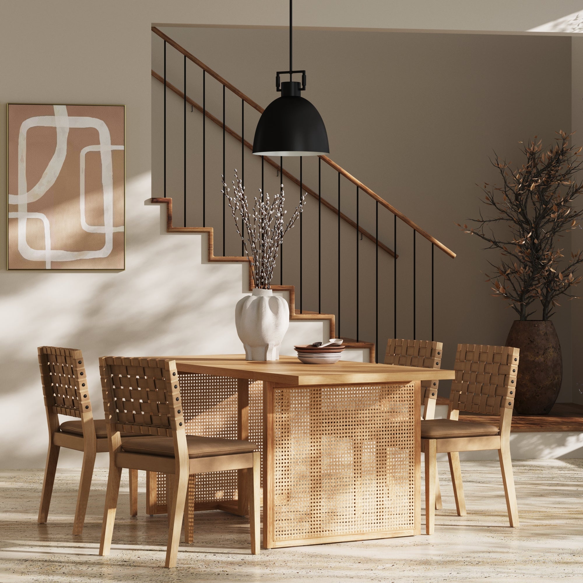Willow & Cohen Brown Boho Dining Set 4 Chairs | Nathan James