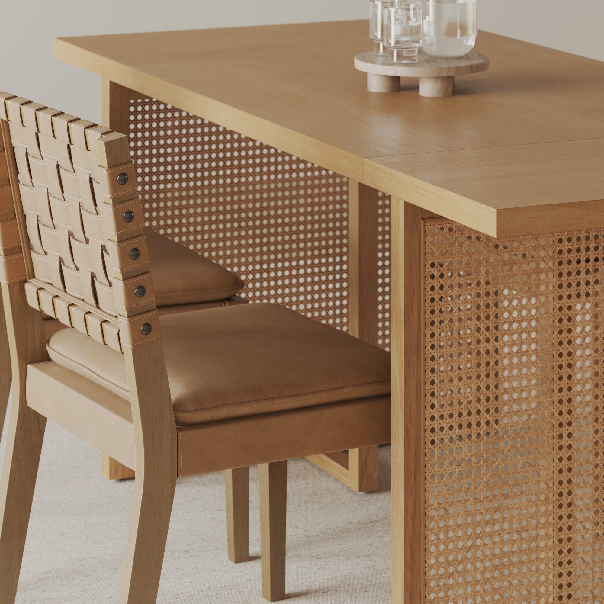 Woven Faux Leather & Rattan Dining Set