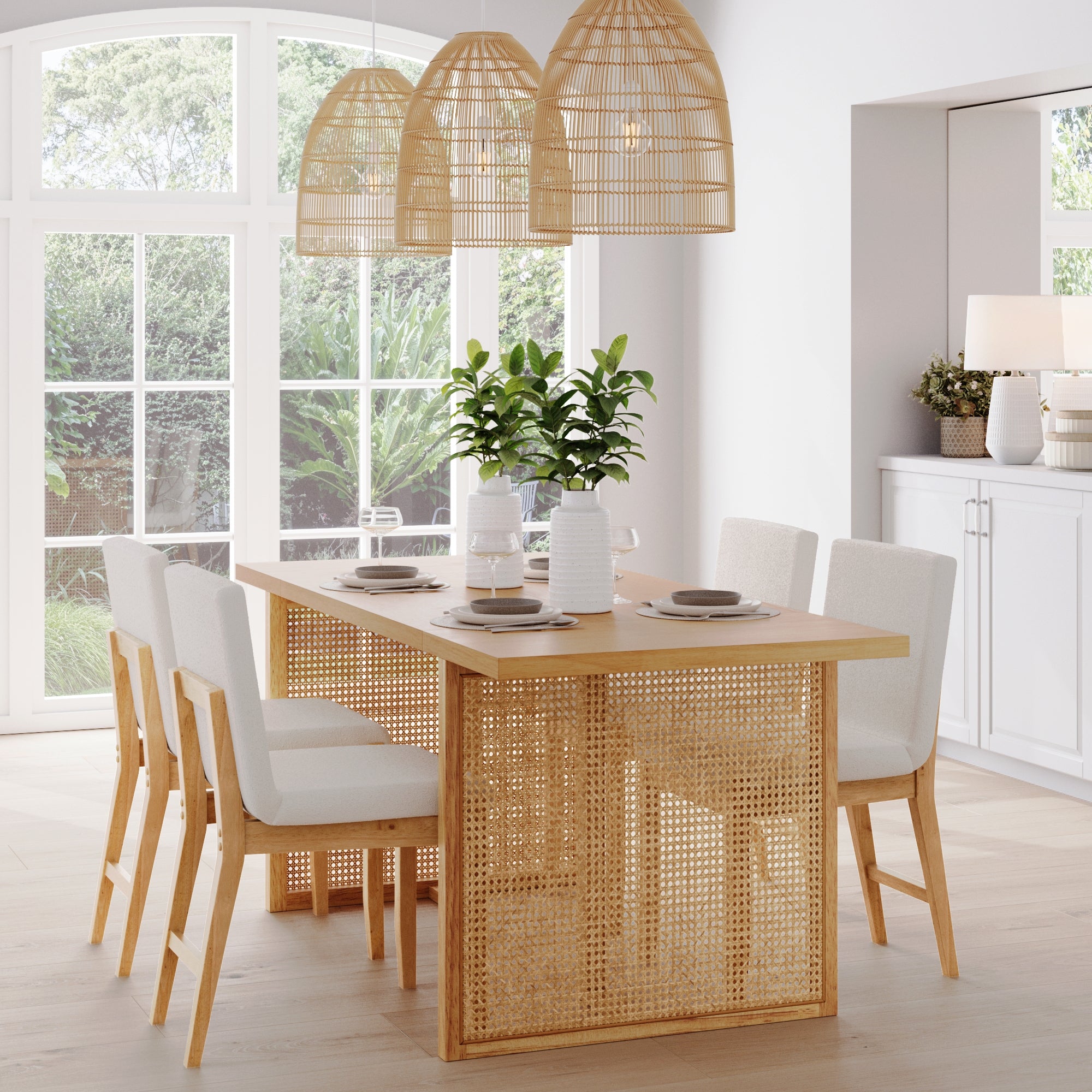 Nathan James Bohemian Wood & Boucle Dining Set - Thumbnail 3