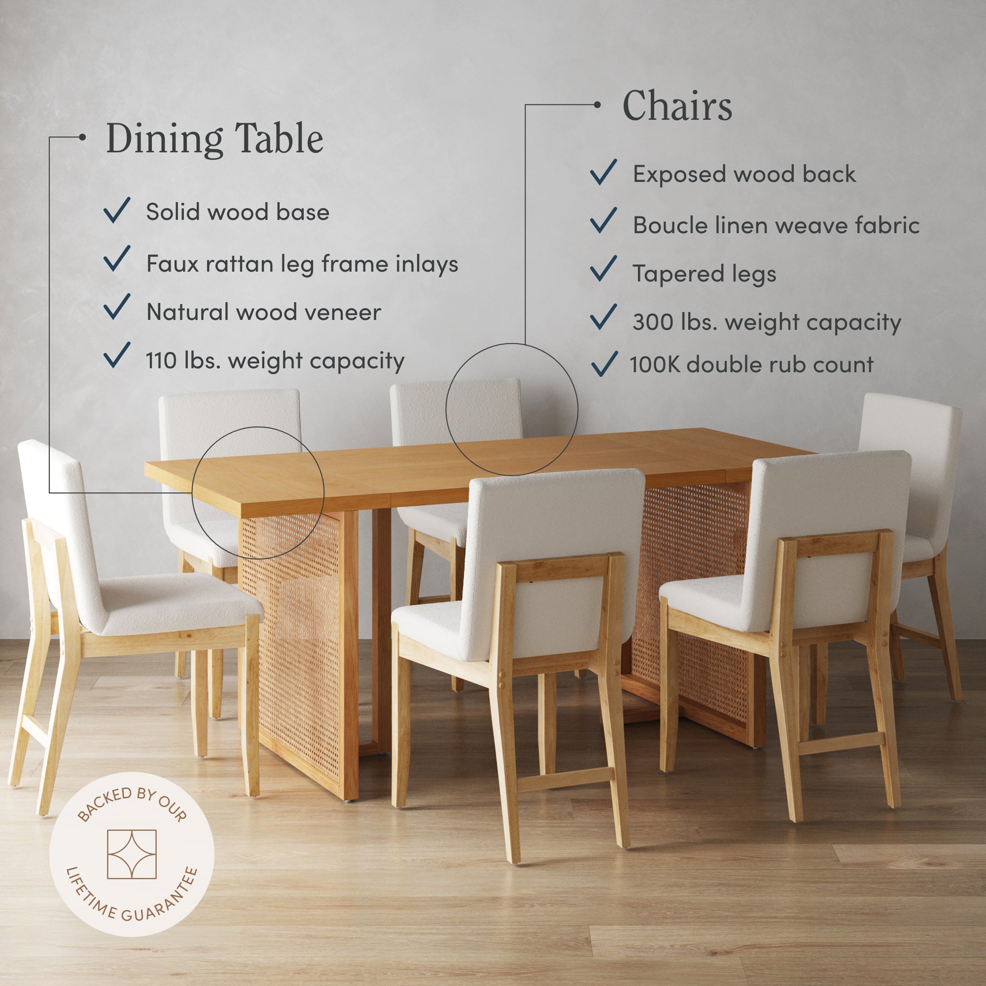 Bohemian Wood & Boucle Dining Set (6 Chairs) - Nathan James