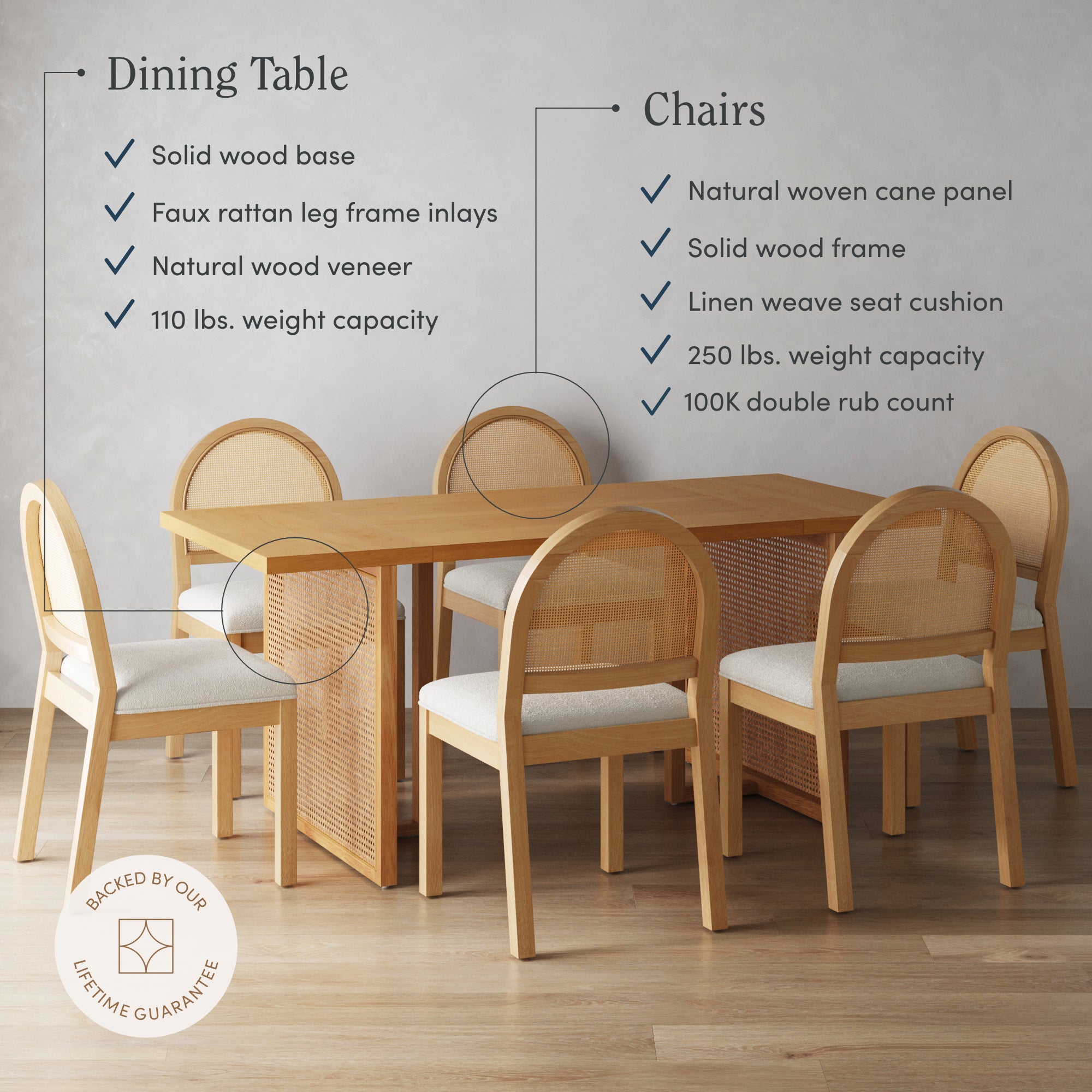 Bohemian Rattan & Boucle Dining Set (6 Chairs) - Nathan James