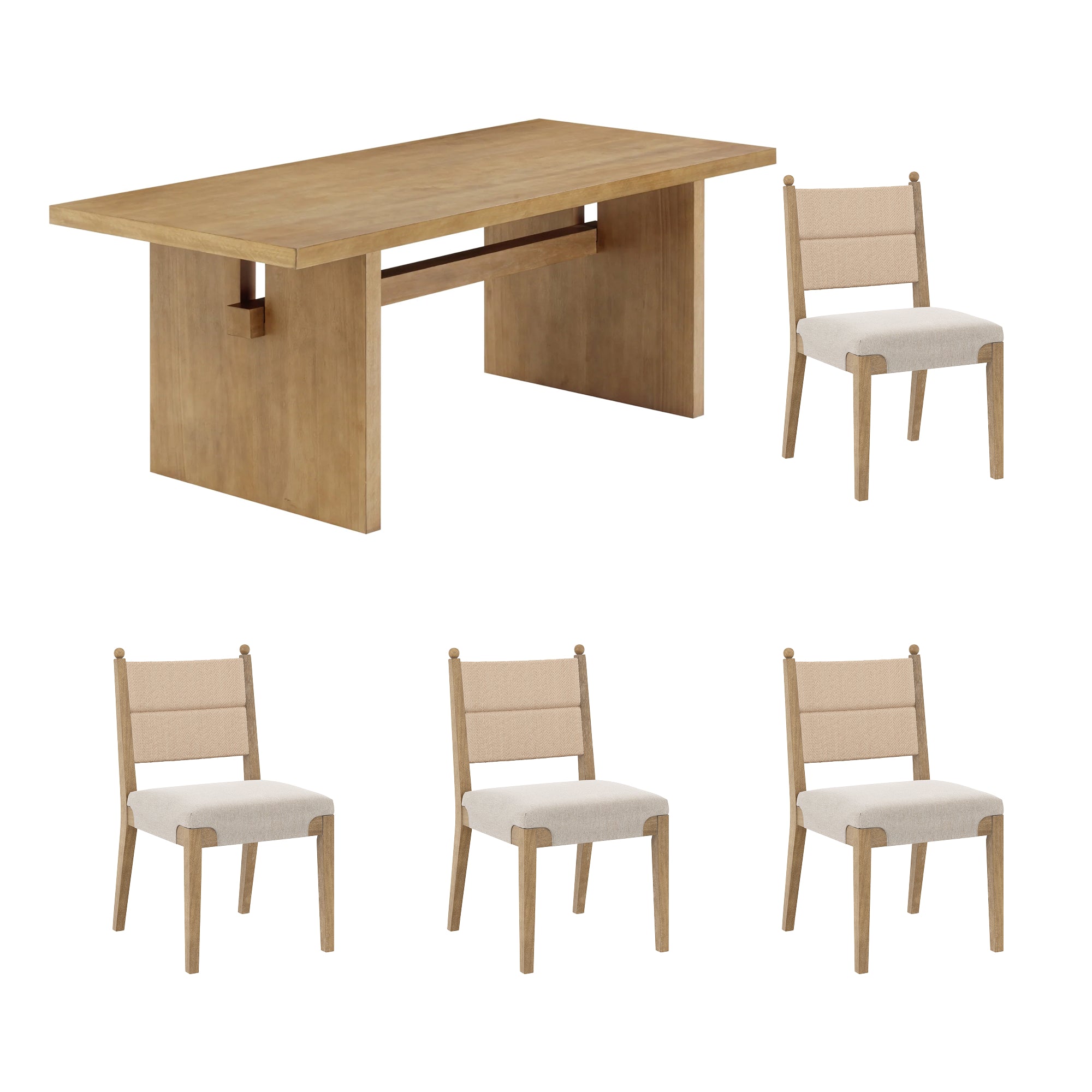 Boho Solid Wood Dining Set - Thumbnail 2