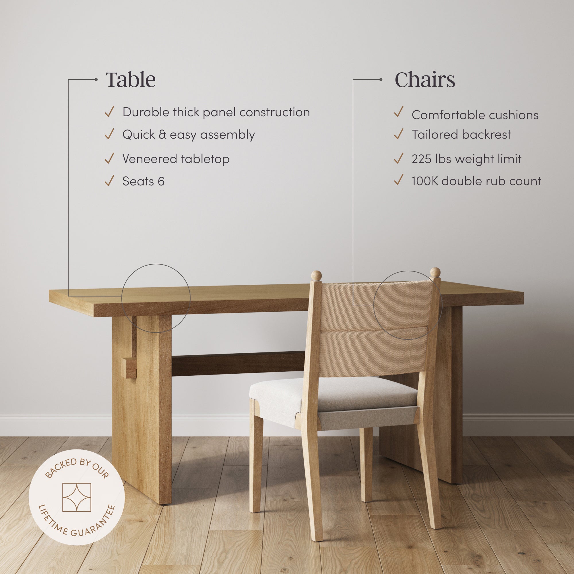 Boho Solid Wood Dining Set Light Brown (6 Chairs) - Nathan James