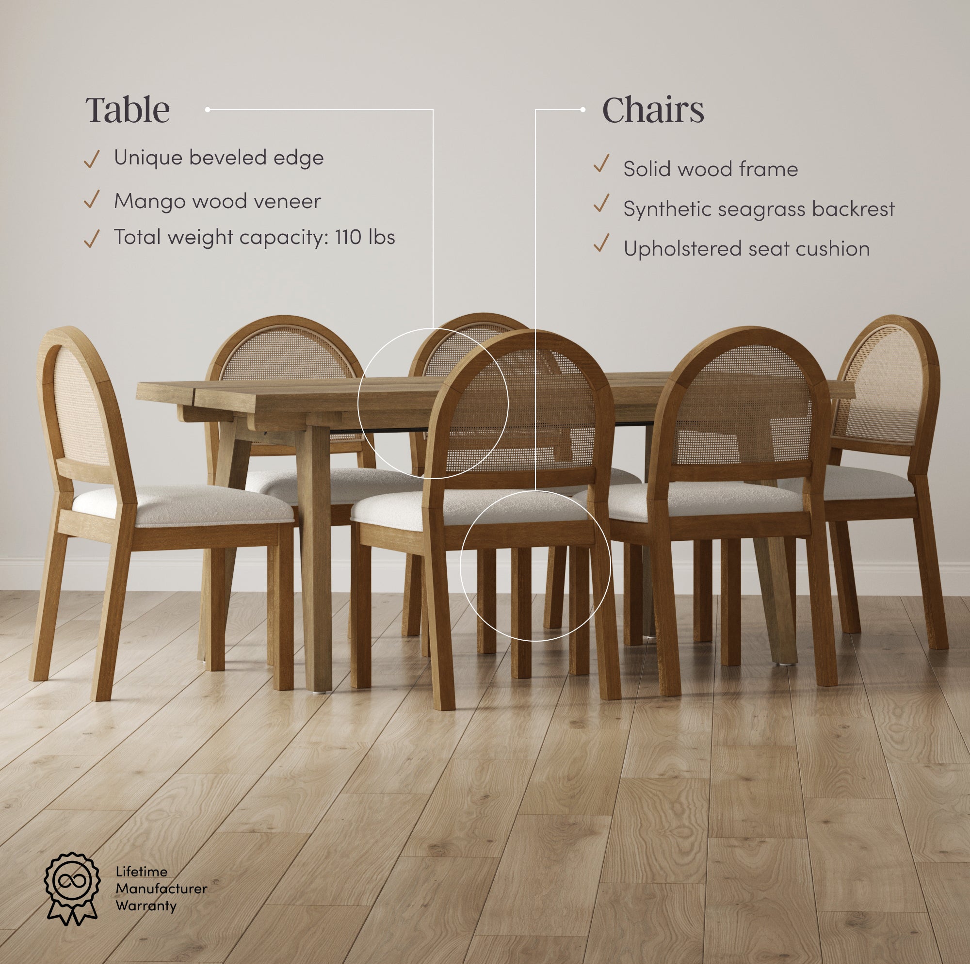 Andy Dining Set Natural Rattan 6 Chairs | Nathan James