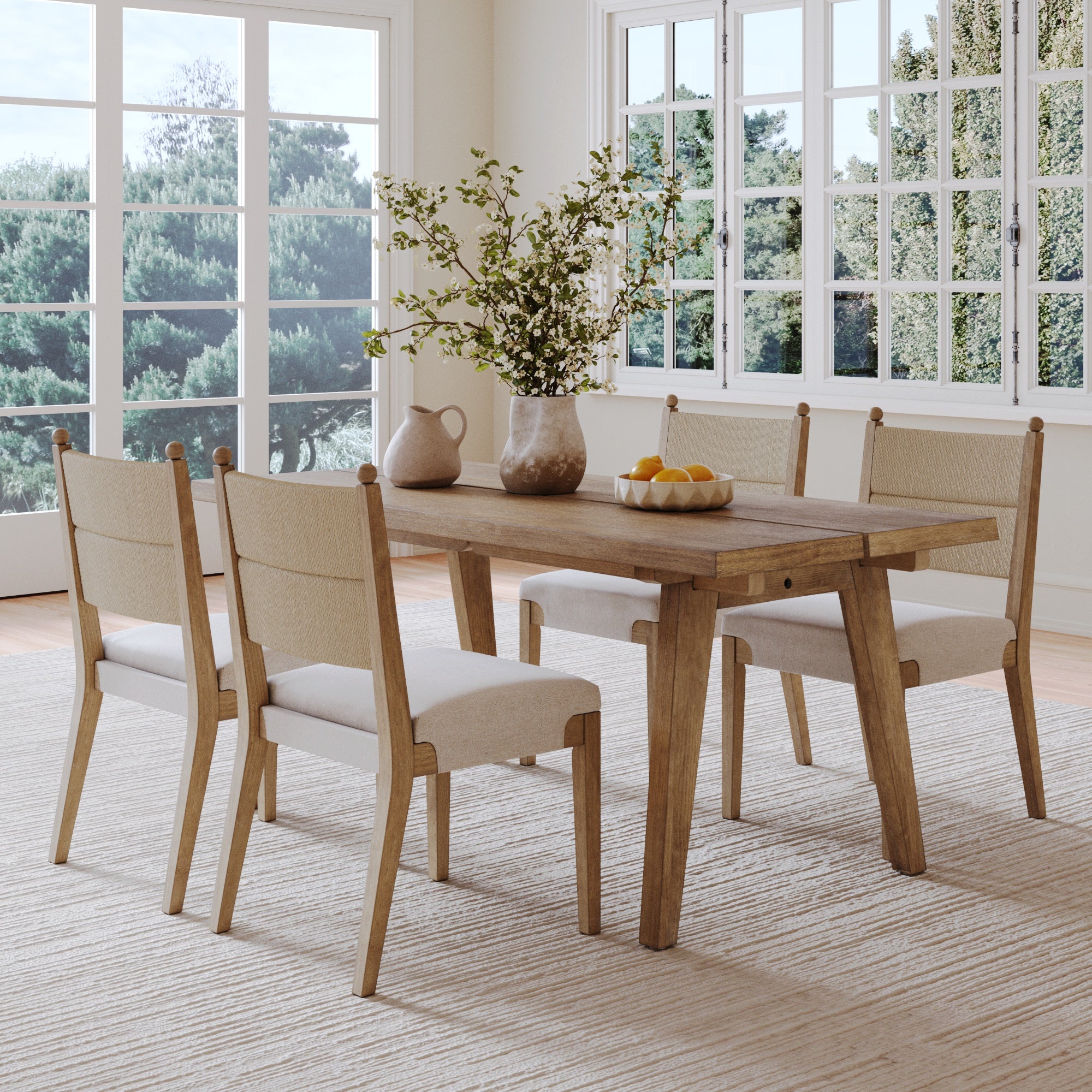 Boho Seagrass Dining Table Set (4 Chairs)