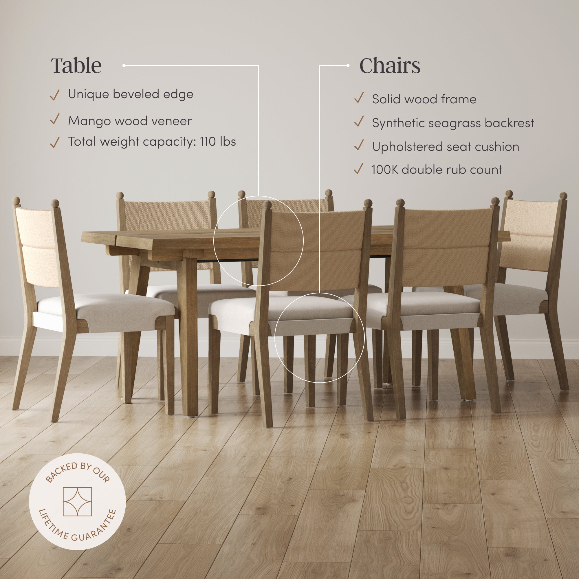 Boho Seagrass Dining Table Set (6 Chairs) - Nathan James