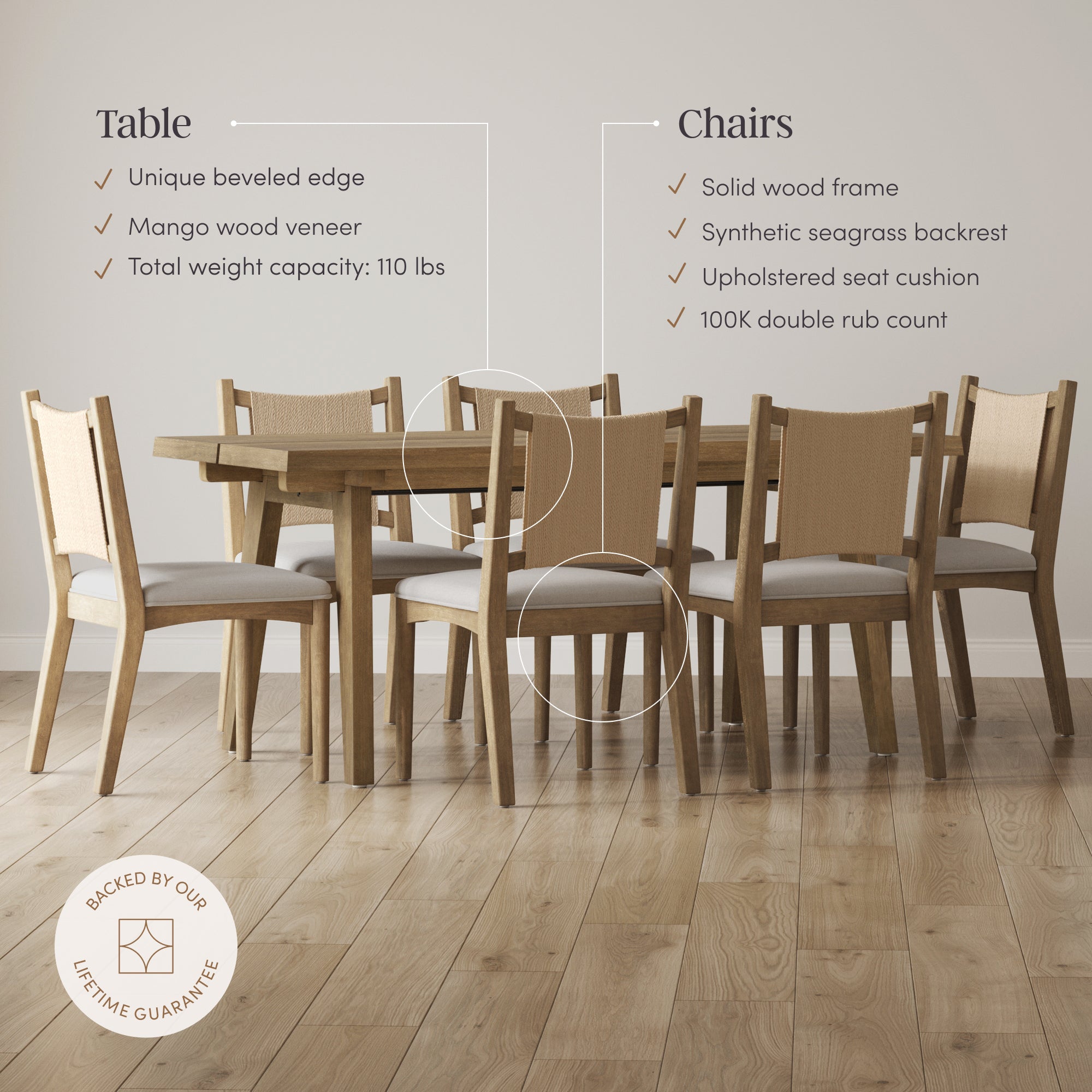 Bohemian Wooden Dining Table Set (6 Chairs) - Nathan James
