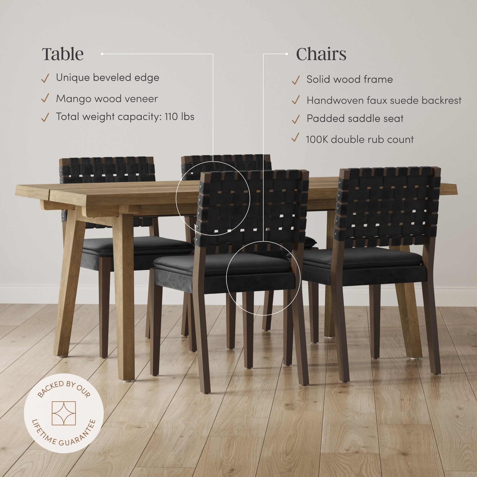 Mid Century Faux Suede 4 Chairs Dining Set Black - Nathan James