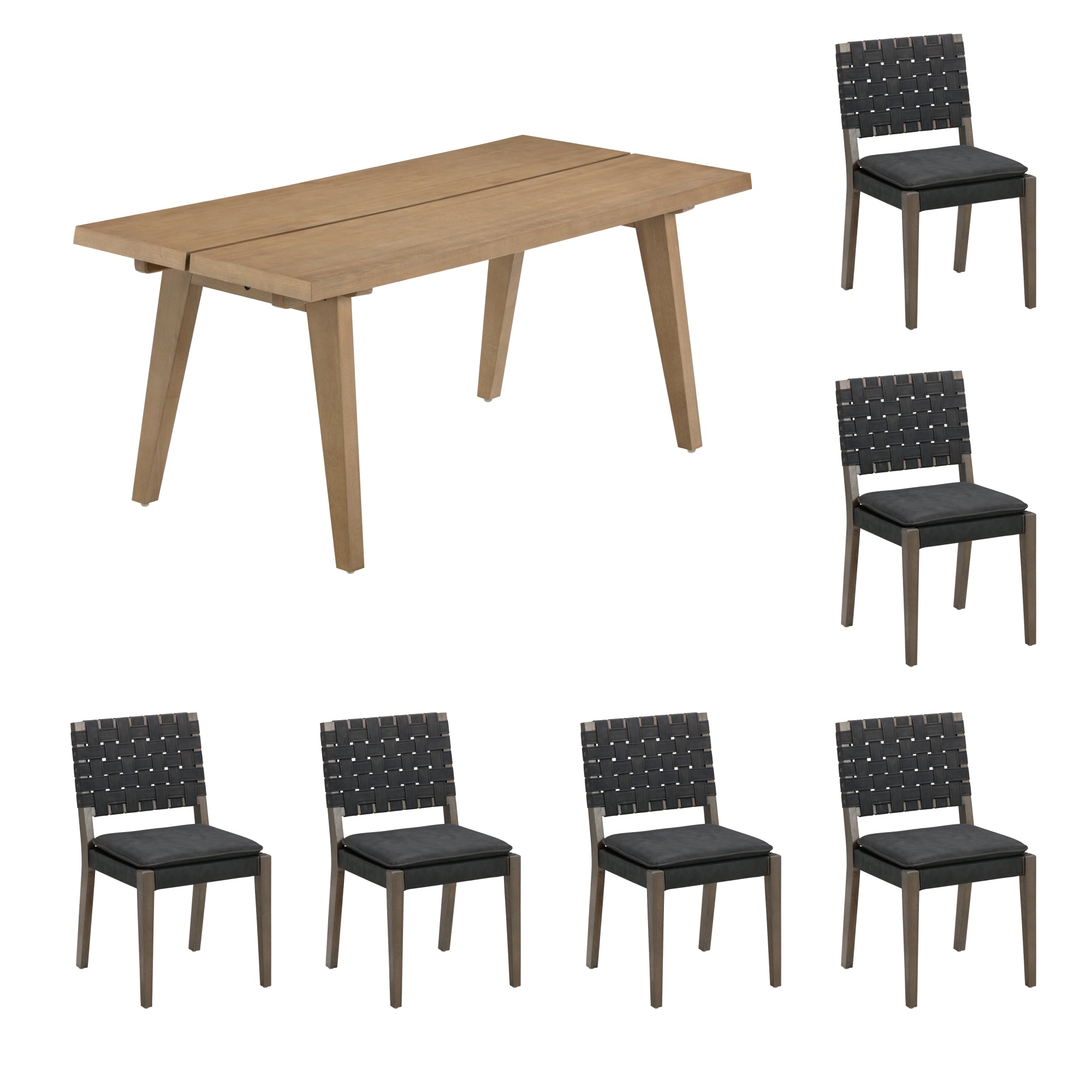 Andy Dining Set Faux Suede 6 Chairs Mid-Century Black | Nathan James