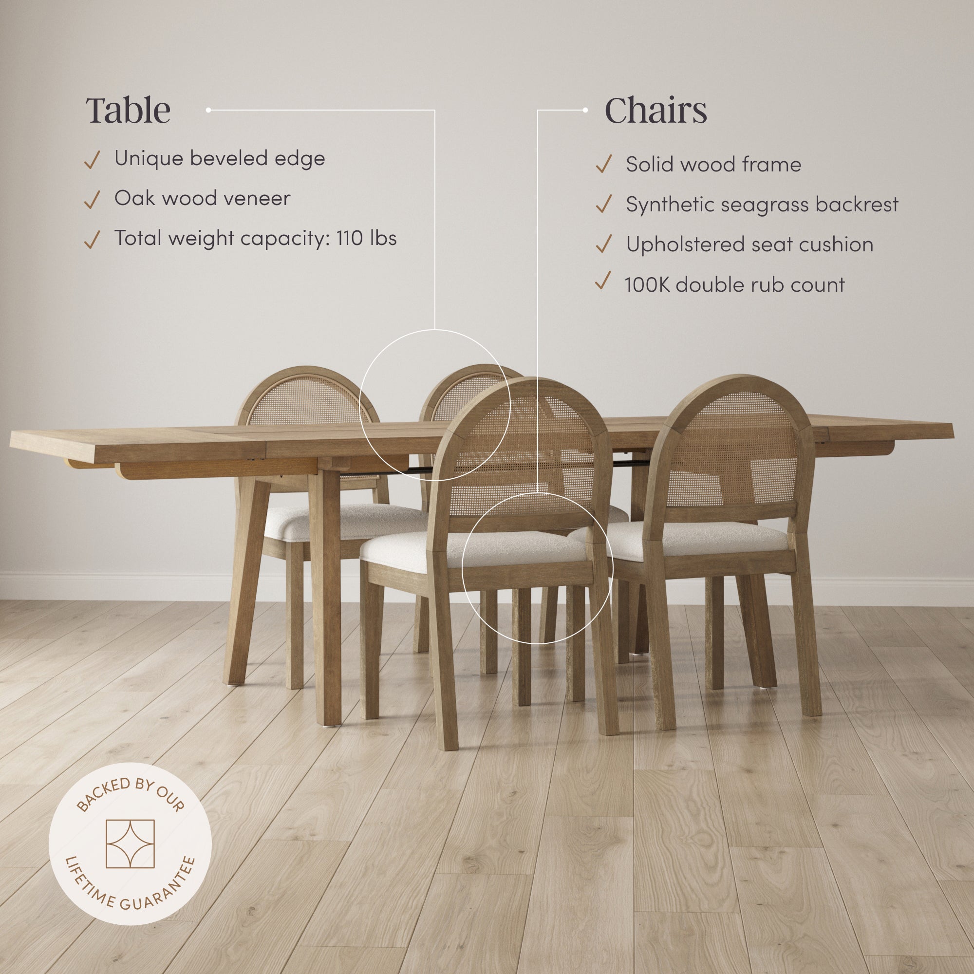 Extendable Boho Rattan Dining Table Set (4 Chairs) - Nathan James