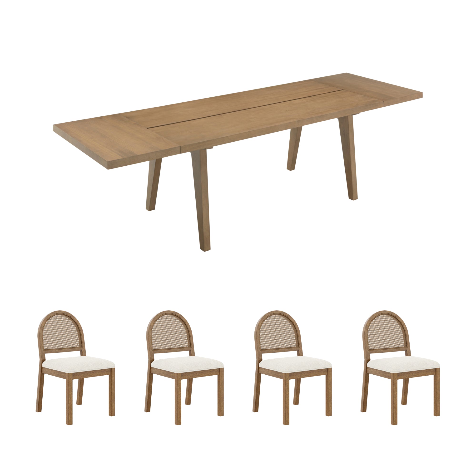 Extendable Boho Rattan Dining Table Set - Thumbnail 2