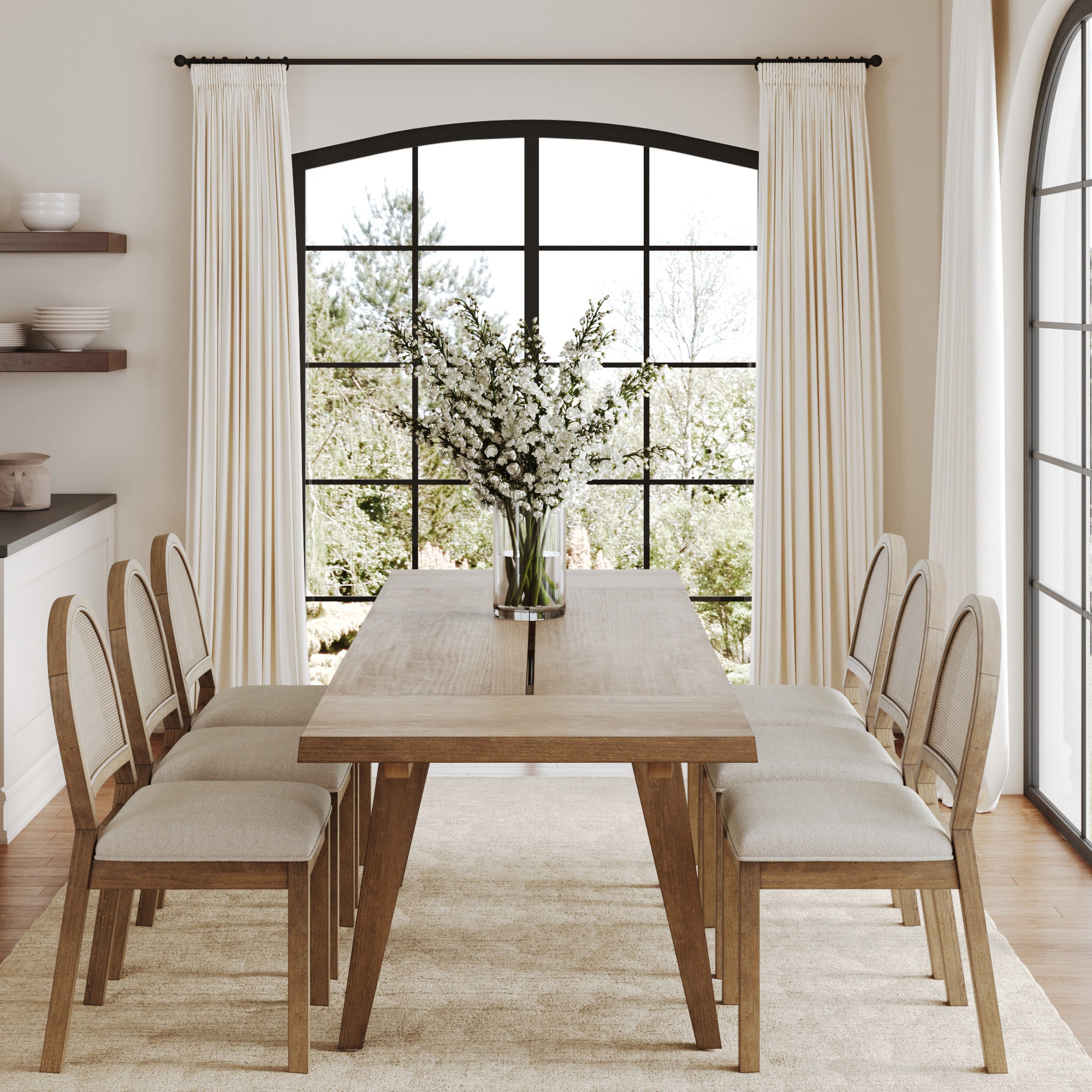 Andy Extendable Dining Table Set with Rattan Chairs - Thumbnail 3