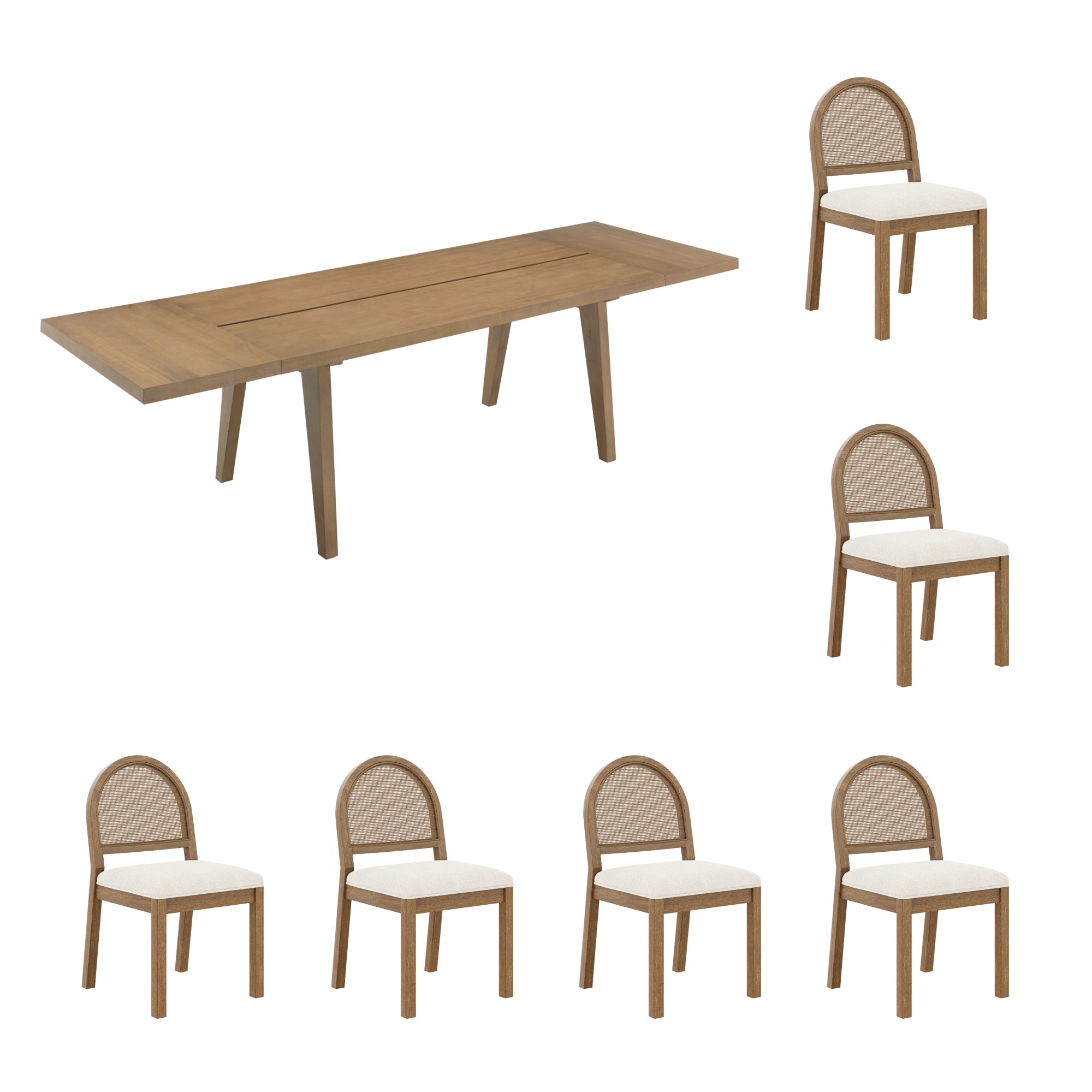 Andy Extendable Dining Table Set with Rattan Chairs - Thumbnail 2