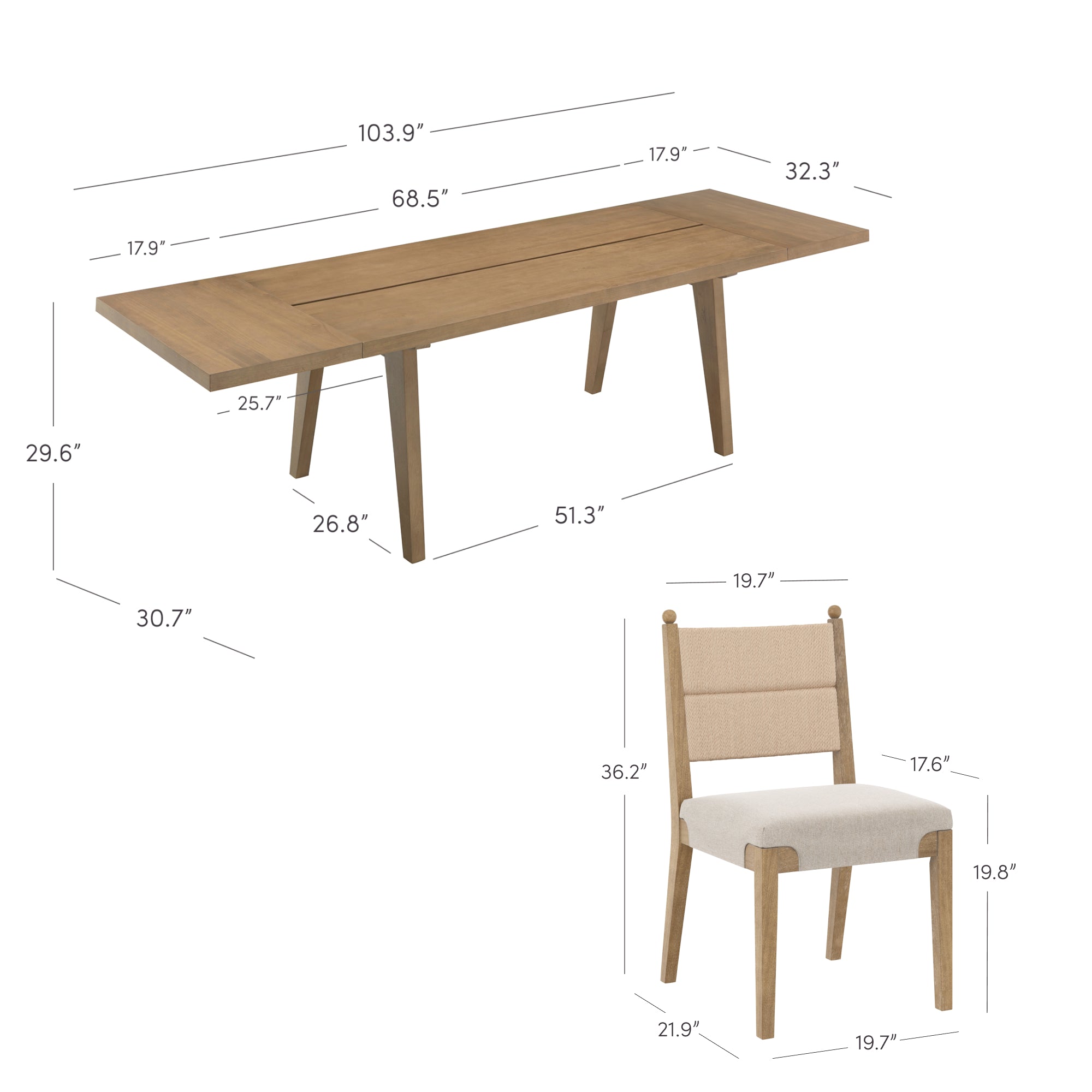Extendable Bohemian Seagrass Dining Table Set - Thumbnail 5