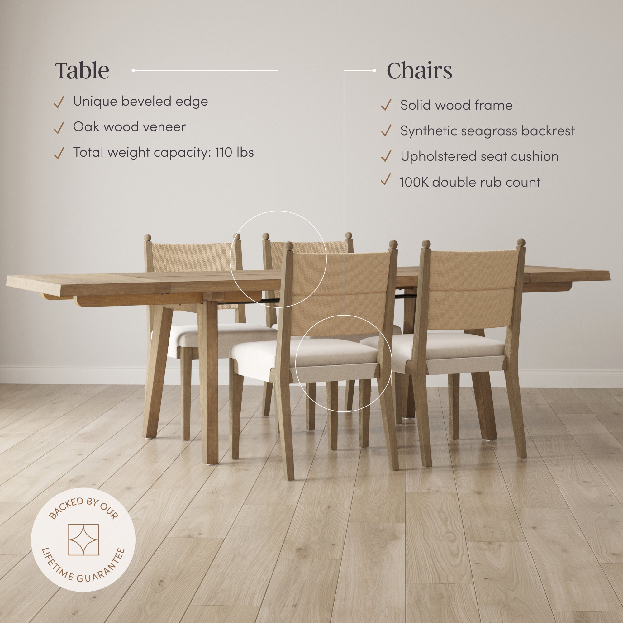 Extendable Bohemian Seagrass Dining Table Set (4 Chairs) - Nathan James