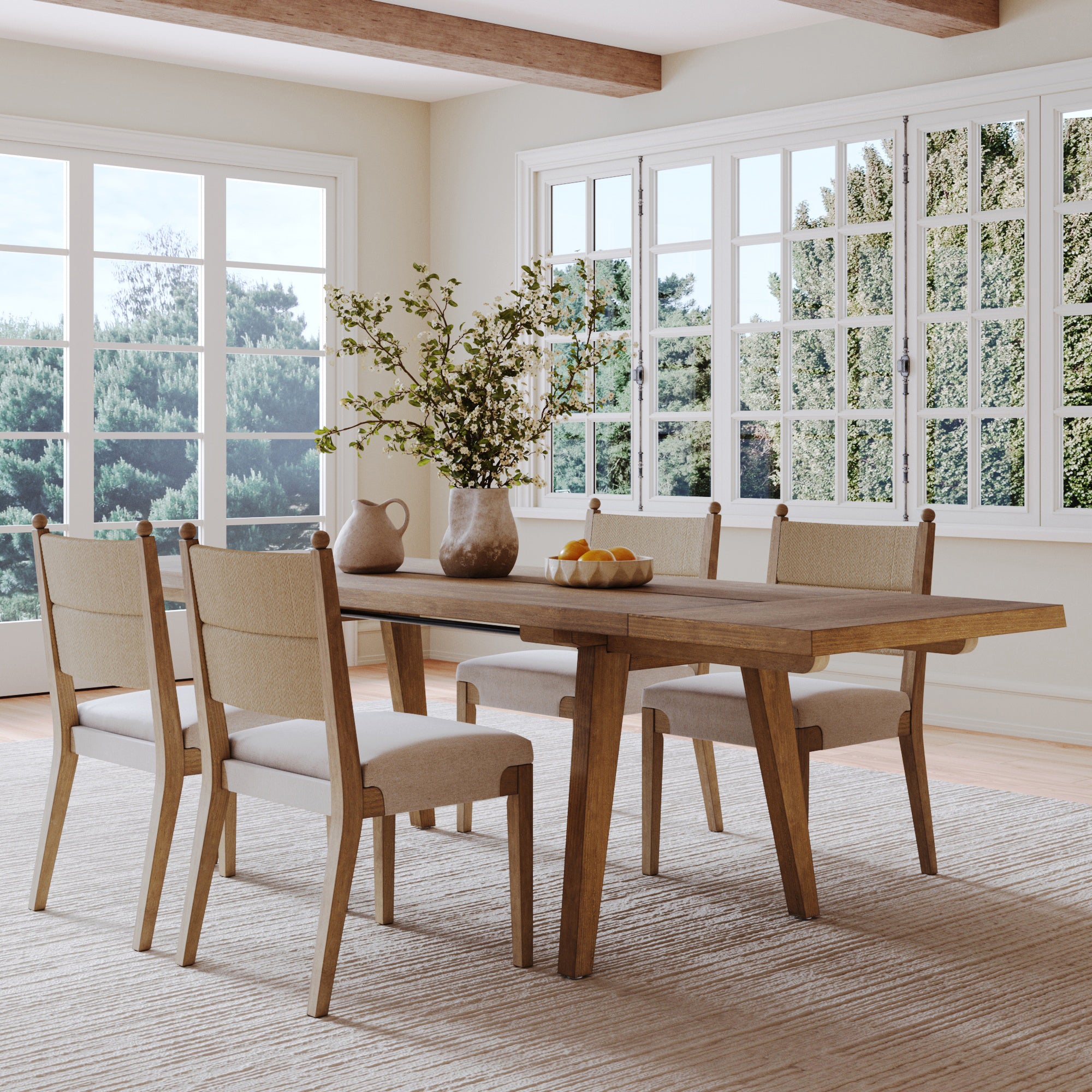 Extendable Dining Table with Seagrass Chairs Set of 4