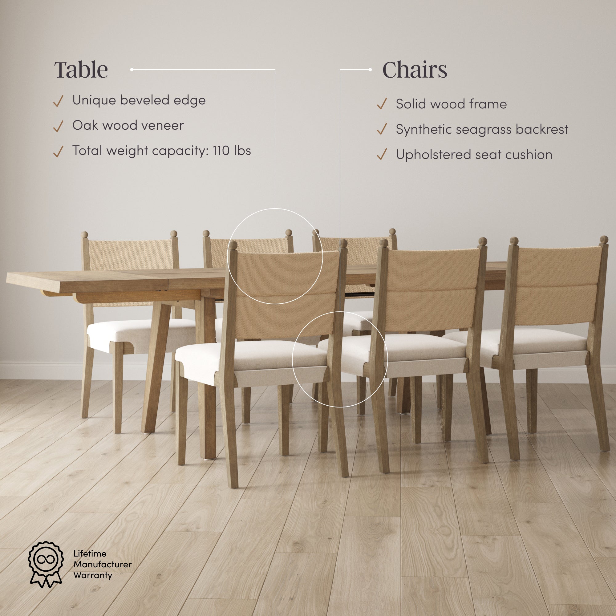 Andy Dining Set Wood Seagrass Set of 6 | Nathan James