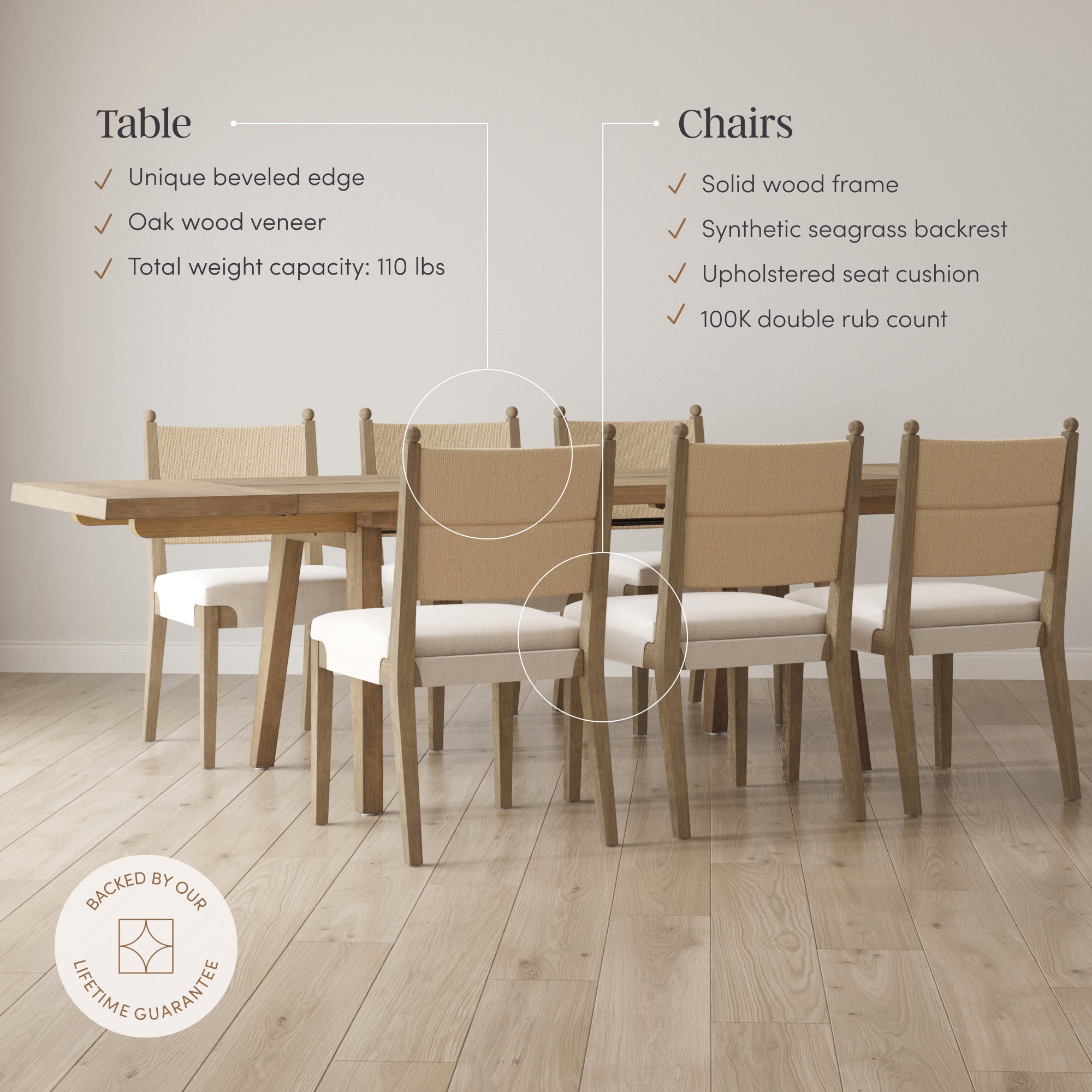 Extendable Bohemian Seagrass Dining Table Set (6 Chairs) - Nathan James