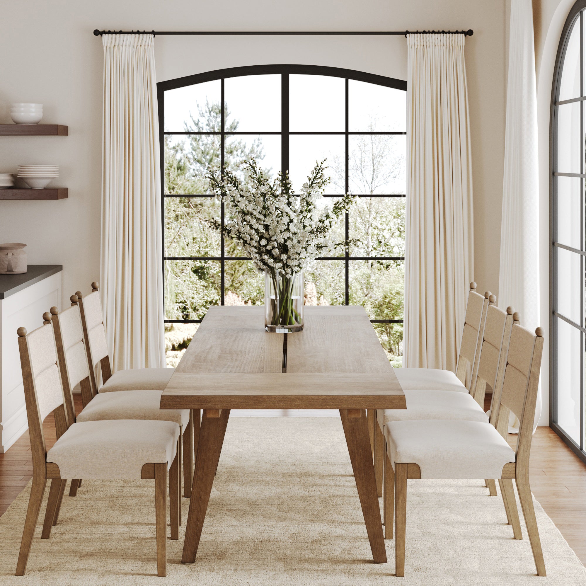 Extendable Dining Table with Seagrass Chairs Set of 6