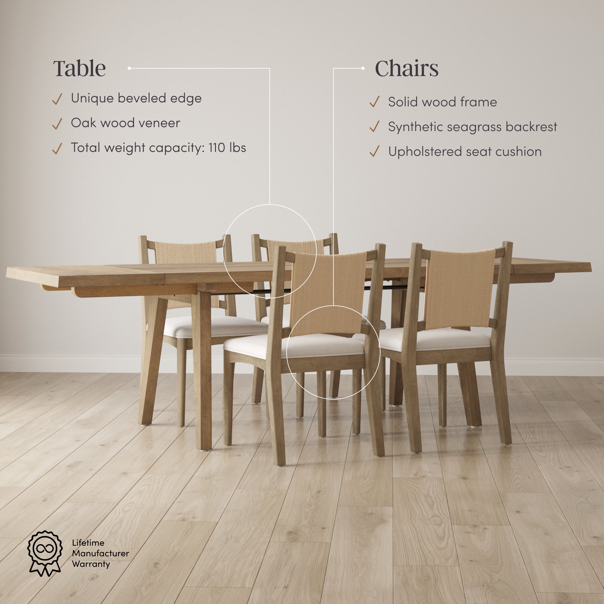 Extendable Flax Dining Table Set - Thumbnail 5