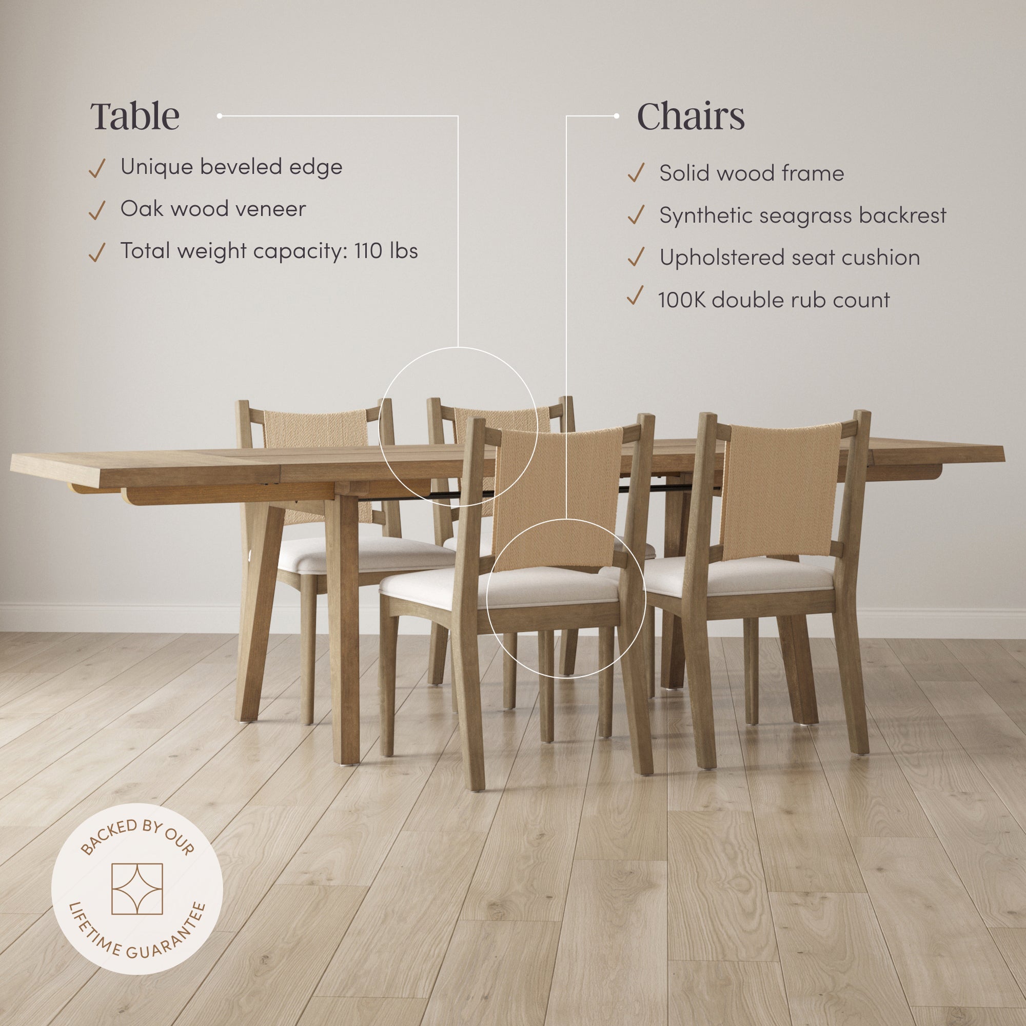 Extendable Flax Dining Table Set (4 Chairs) - Nathan James