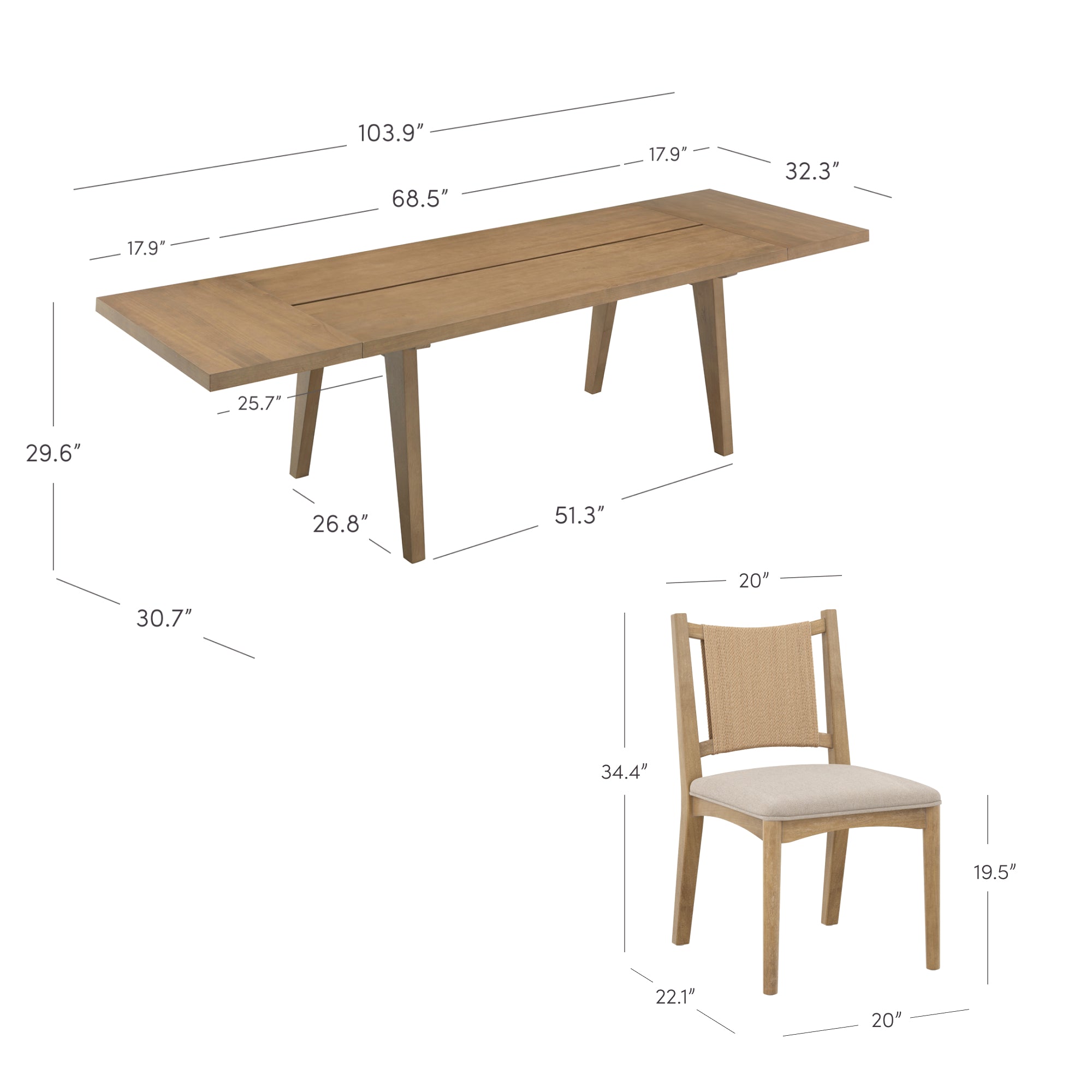 Andy Extendable Dining Table Set with 6 Elodia Chairs - Thumbnail 3