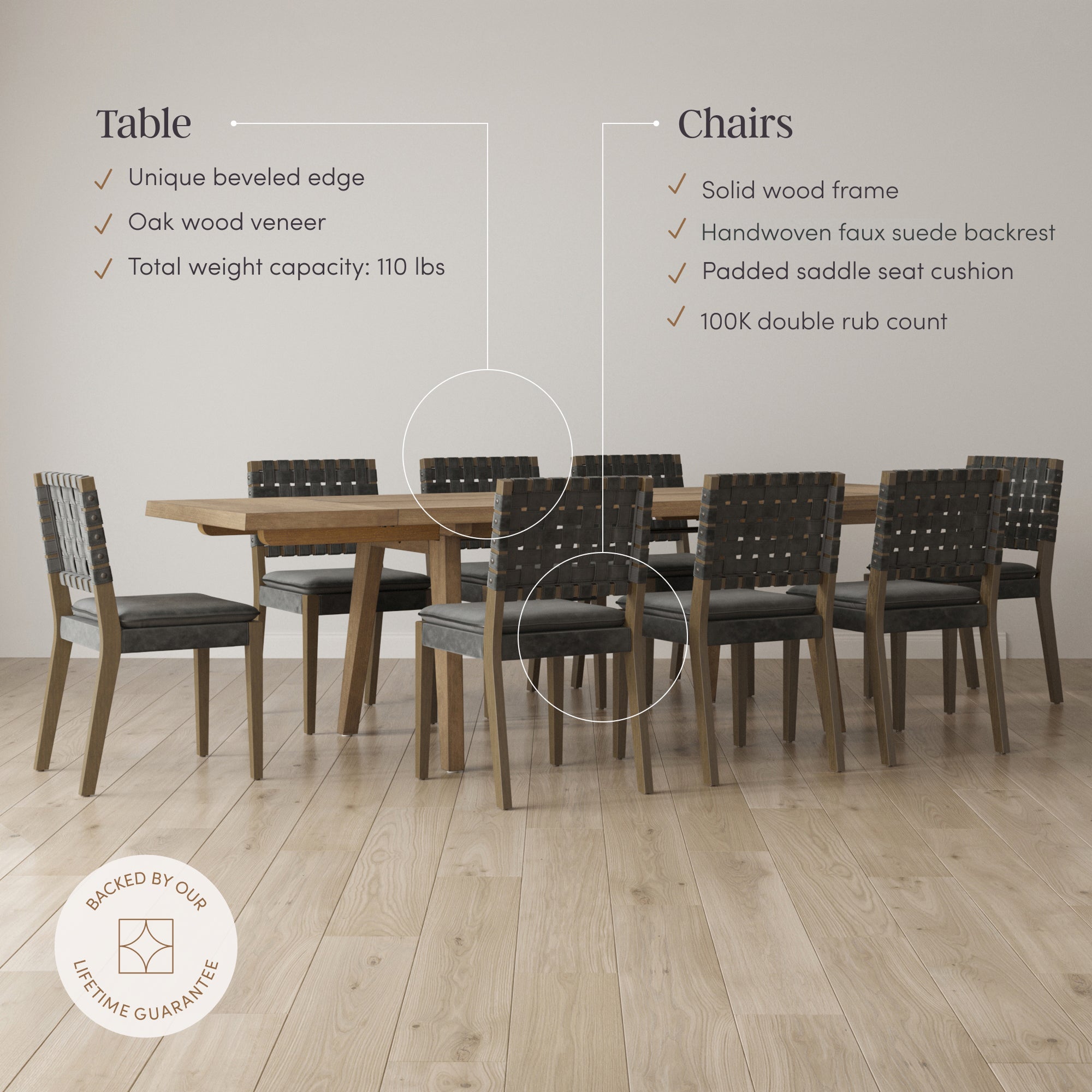Extendable Woven Faux Leather Dining Set Black (8 Chairs) - Nathan James