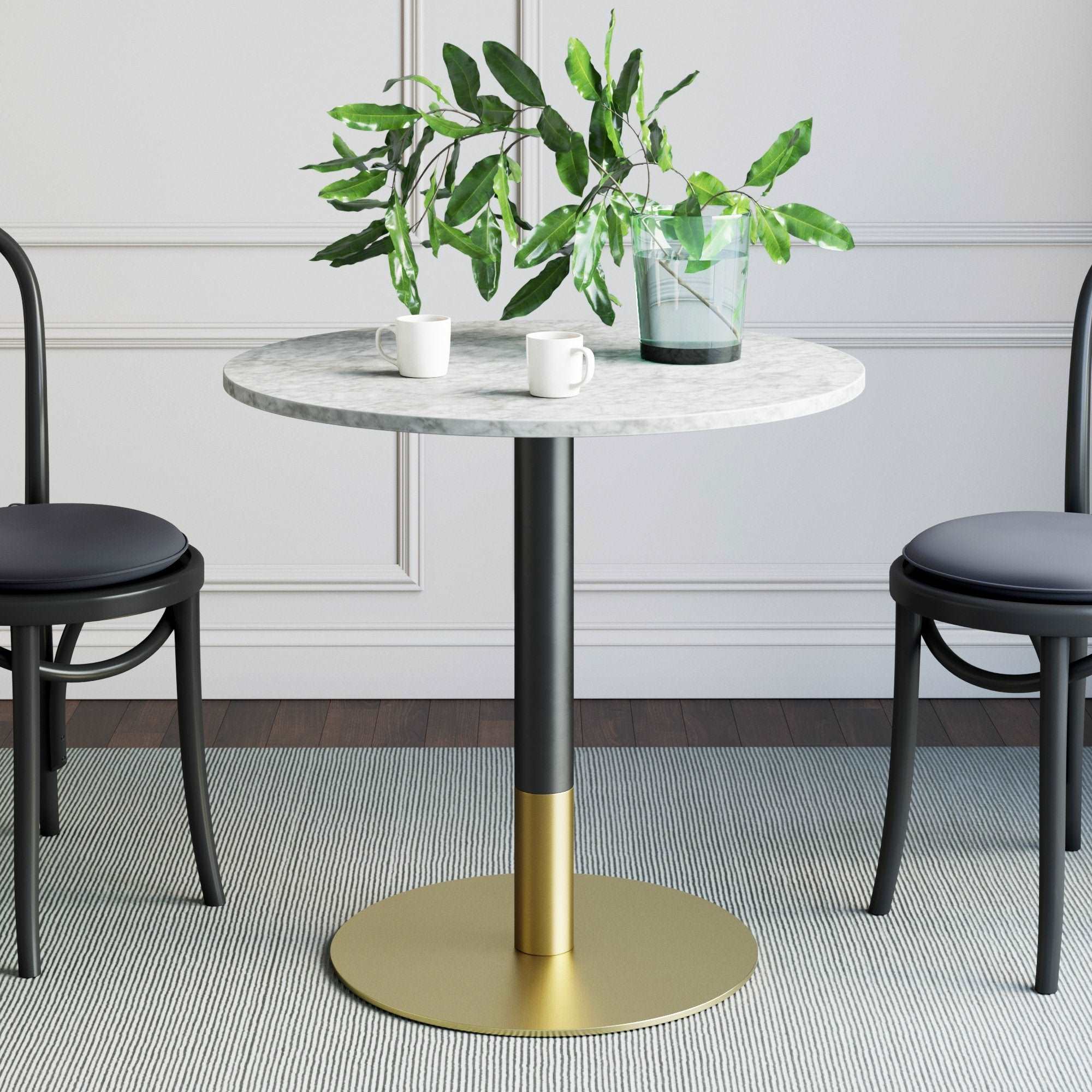 Faux Marble & Metal Round Bistro Dining Table White Marble-Pale Gold