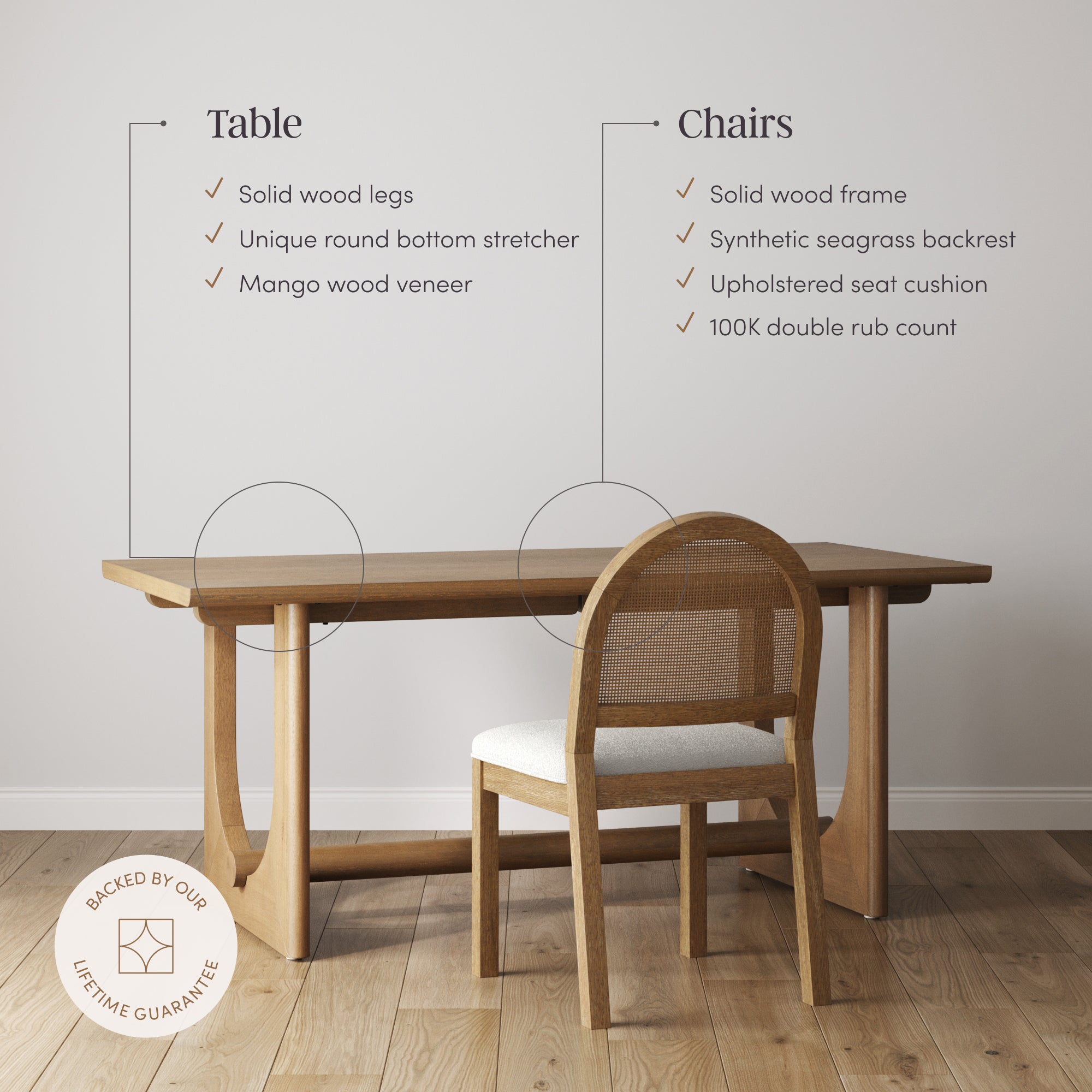 Mid-Century Rattan Boucle Dining Table Set (6 Chairs) - Nathan James