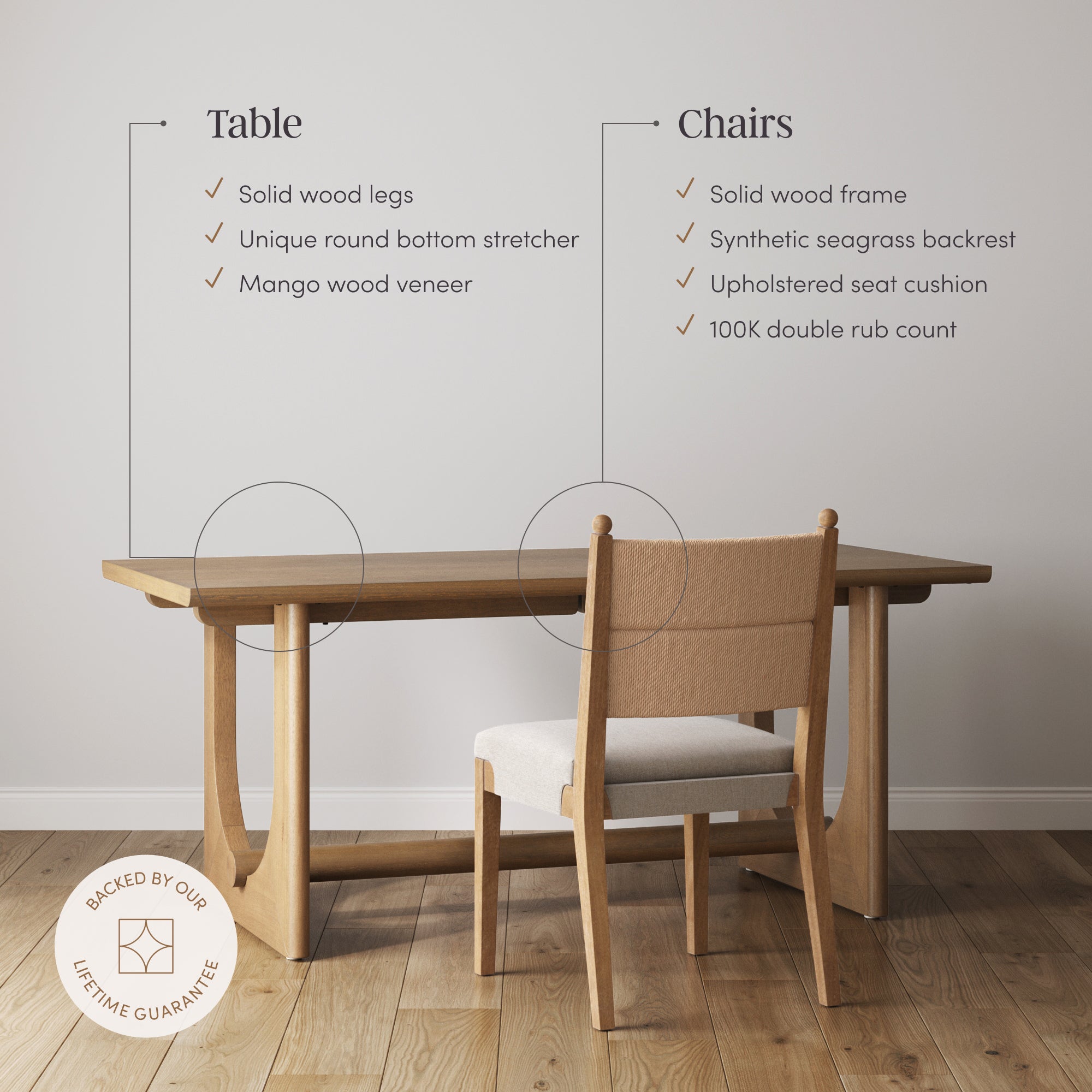 Mid-Century Seagrass Dining Table Set (4 Chairs) - Nathan James