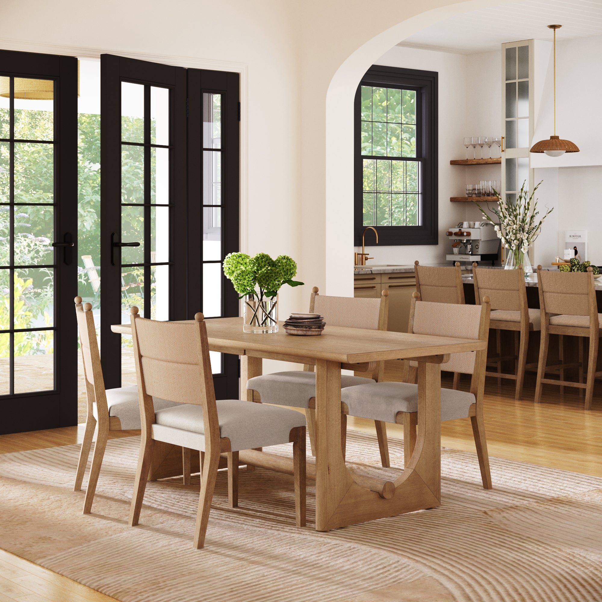 Solace Boho Dining Table Set with Seagrass Chairs Nathan James