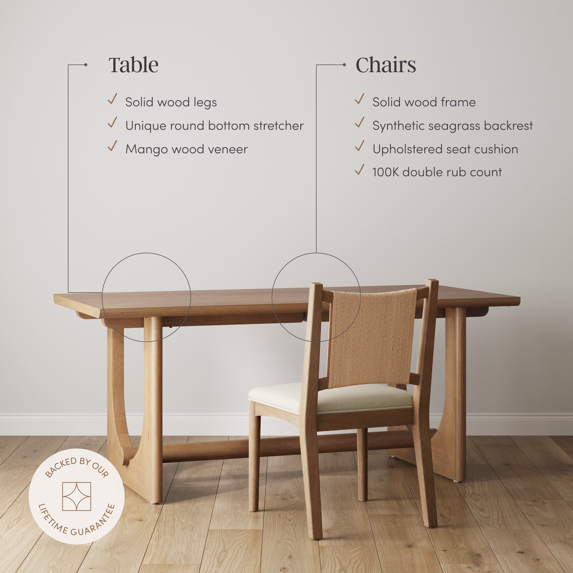 Mid-Century Flax Dining Table Set (4 Chairs) - Nathan James