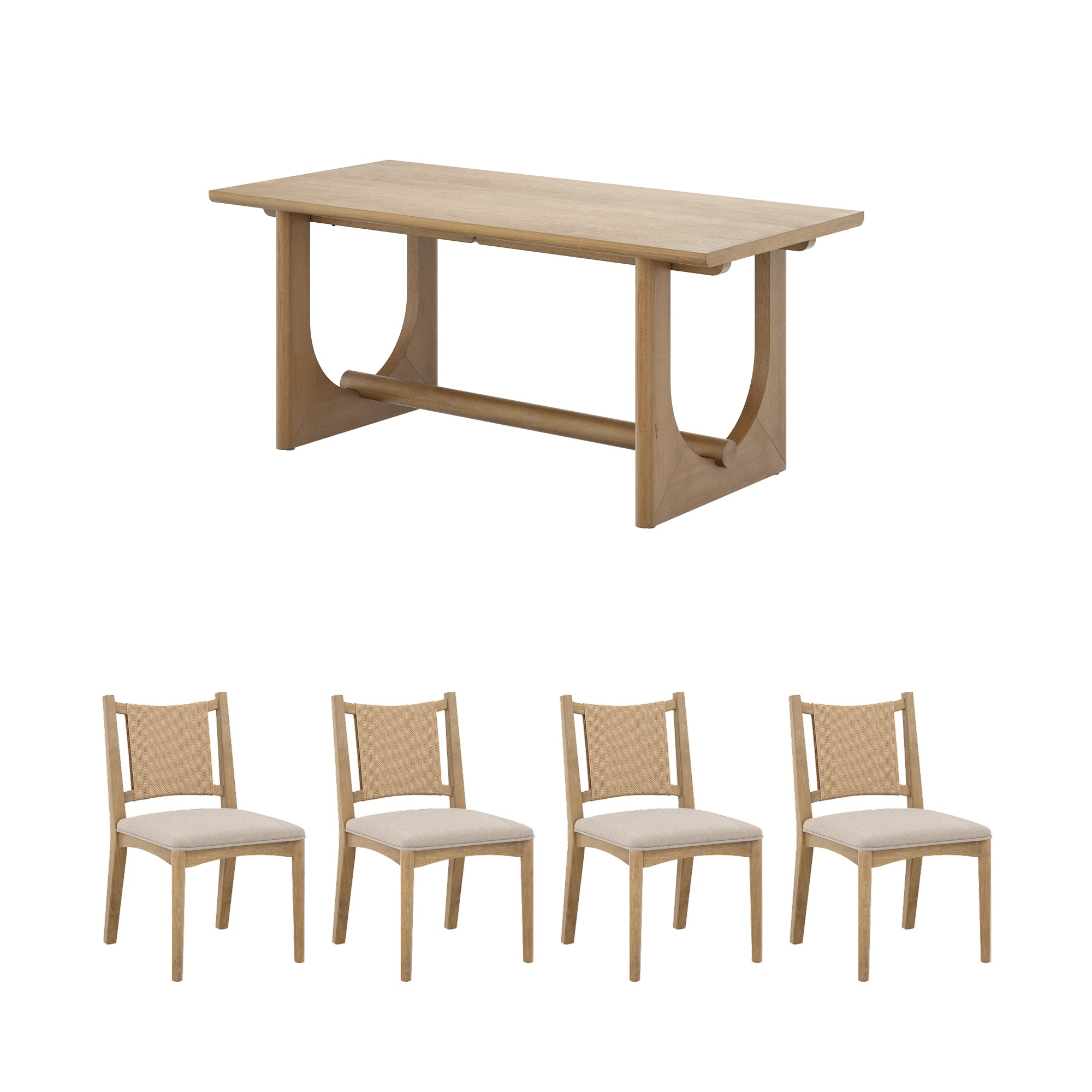 Mid-Century Flax Dining Table Set - Thumbnail 2