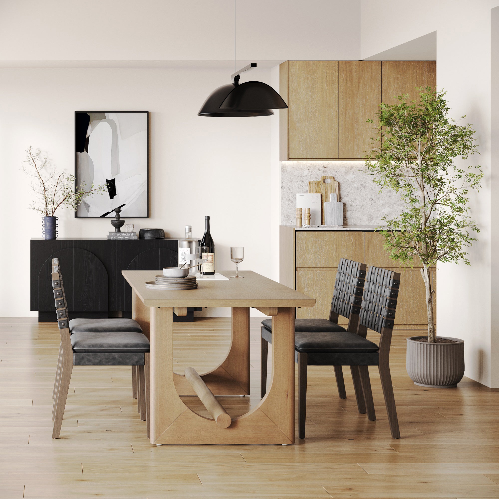Wood Dining Table for 6 with U-Shaped Legs - Thumbnail 5
