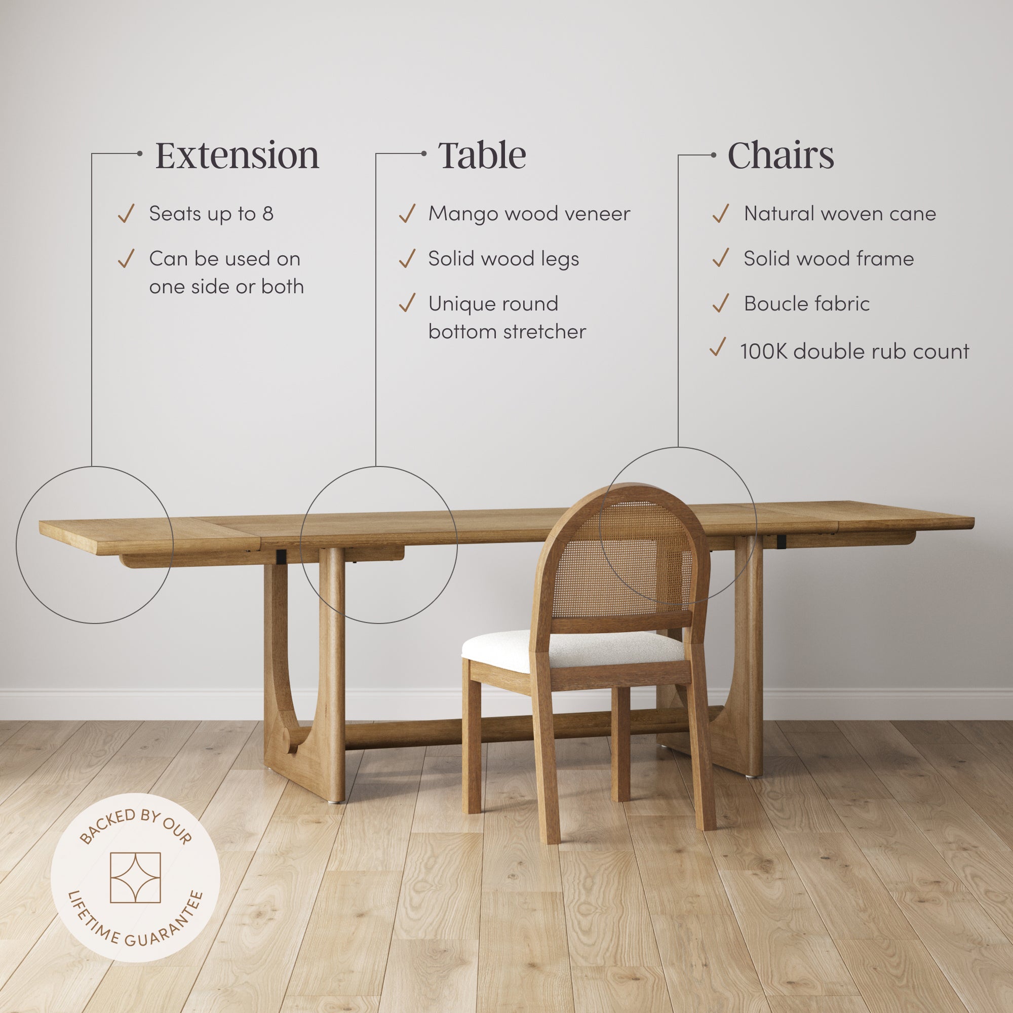 Solace Dining Set Wood Rattan Extendable Set of 5 | Nathan James