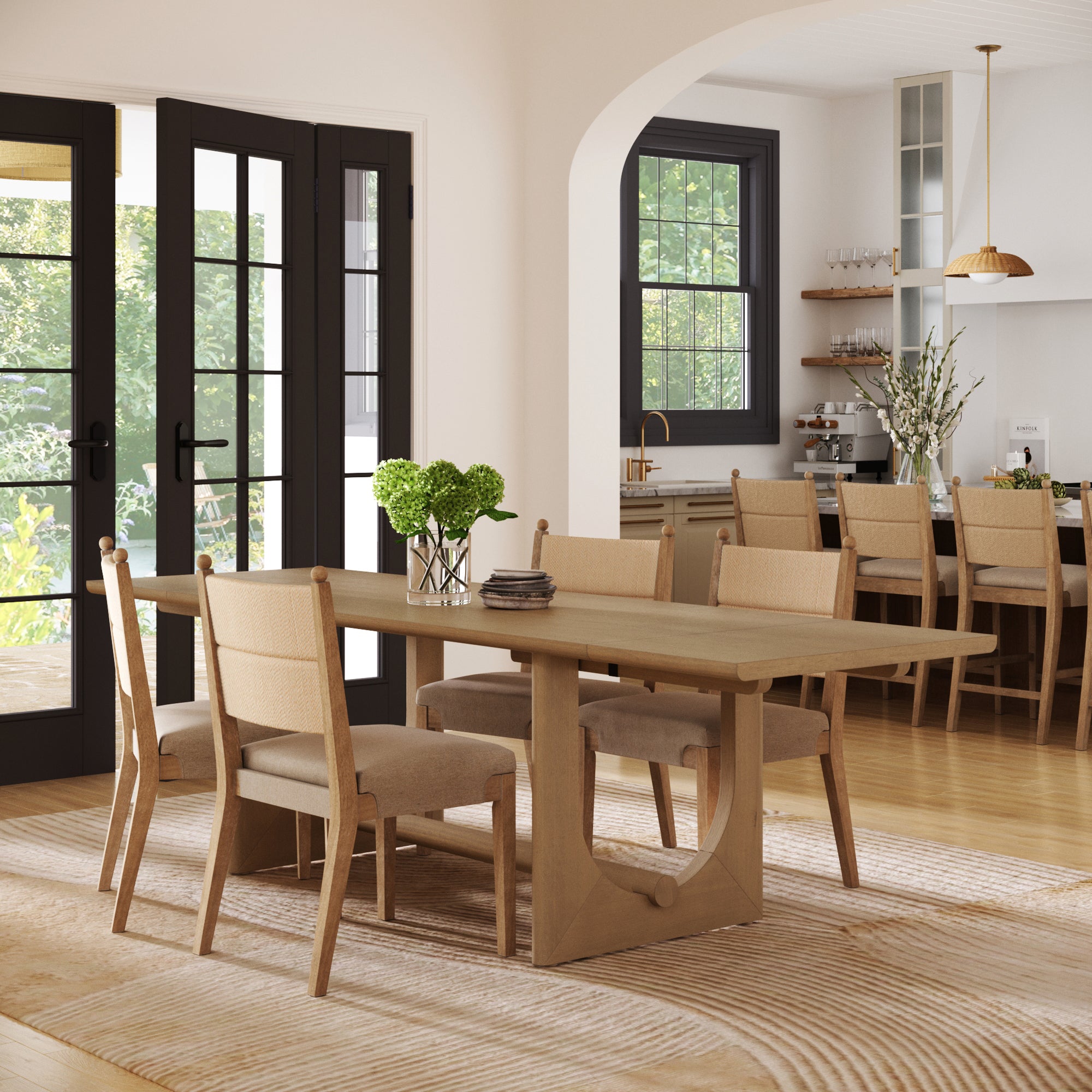 Extendable Dining Table Set with 4 Seagrass Chairs