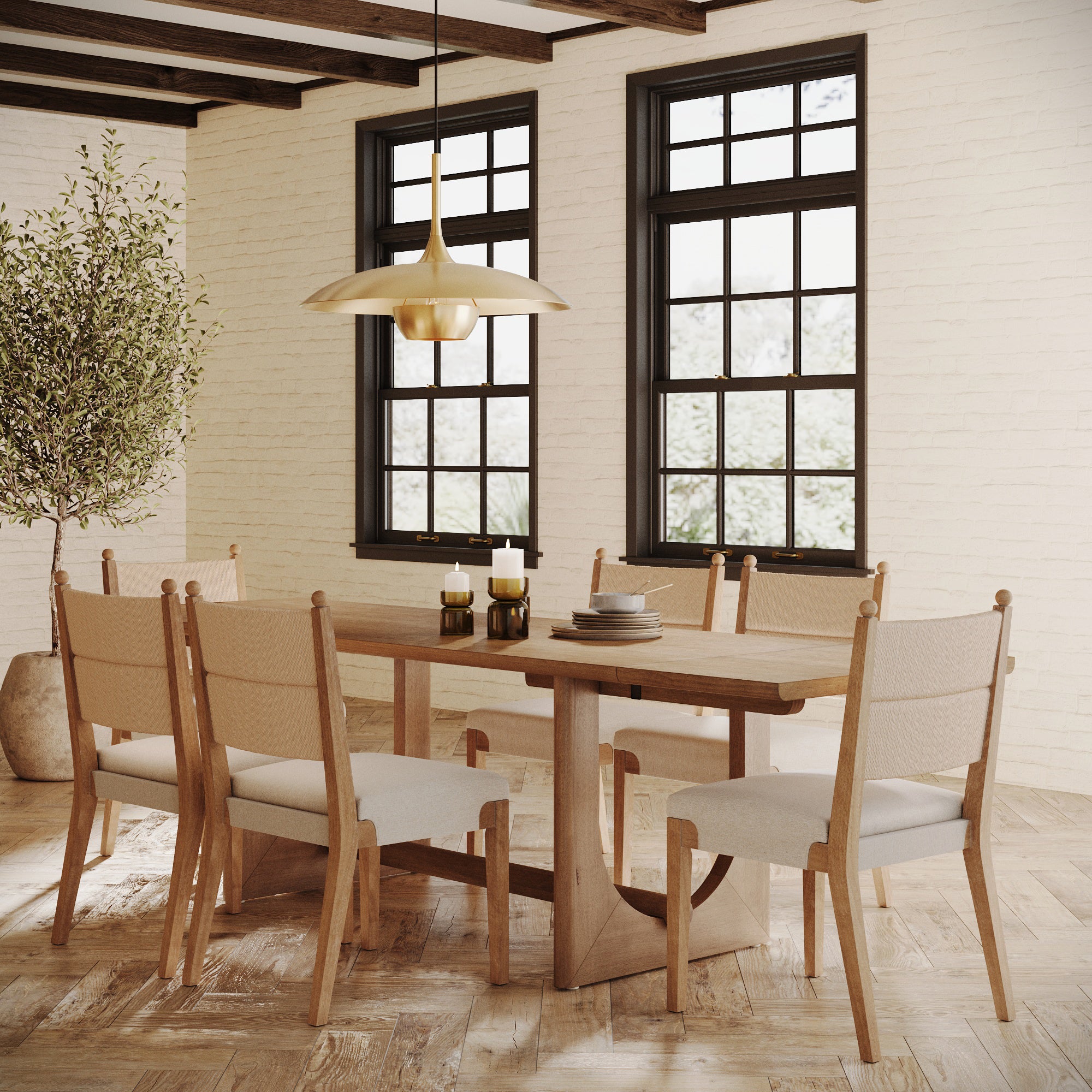 Extendable Dining Table Set with 6 Seagrass Chairs