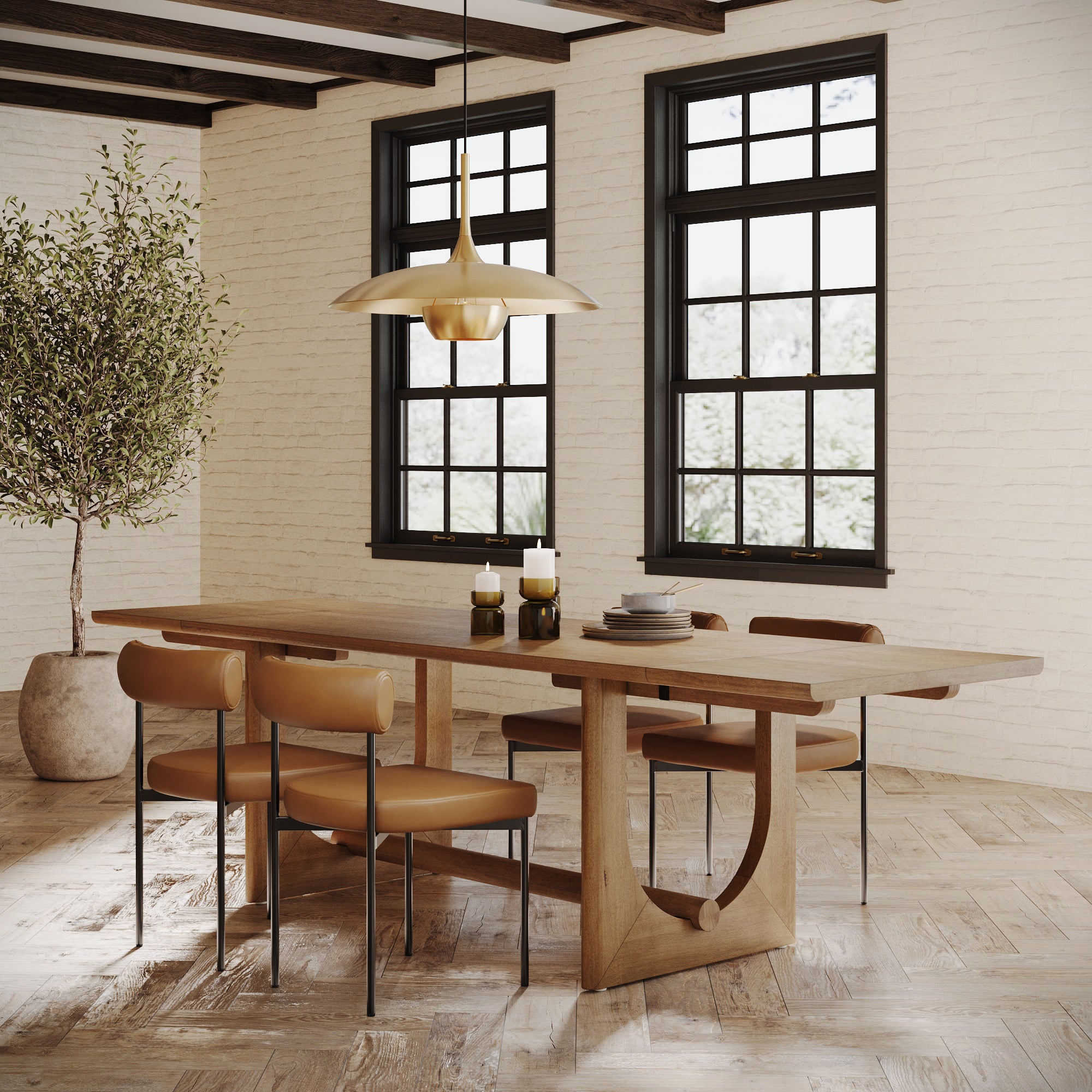 Extendable Dining Table Set with 4 Faux Leather Chairs